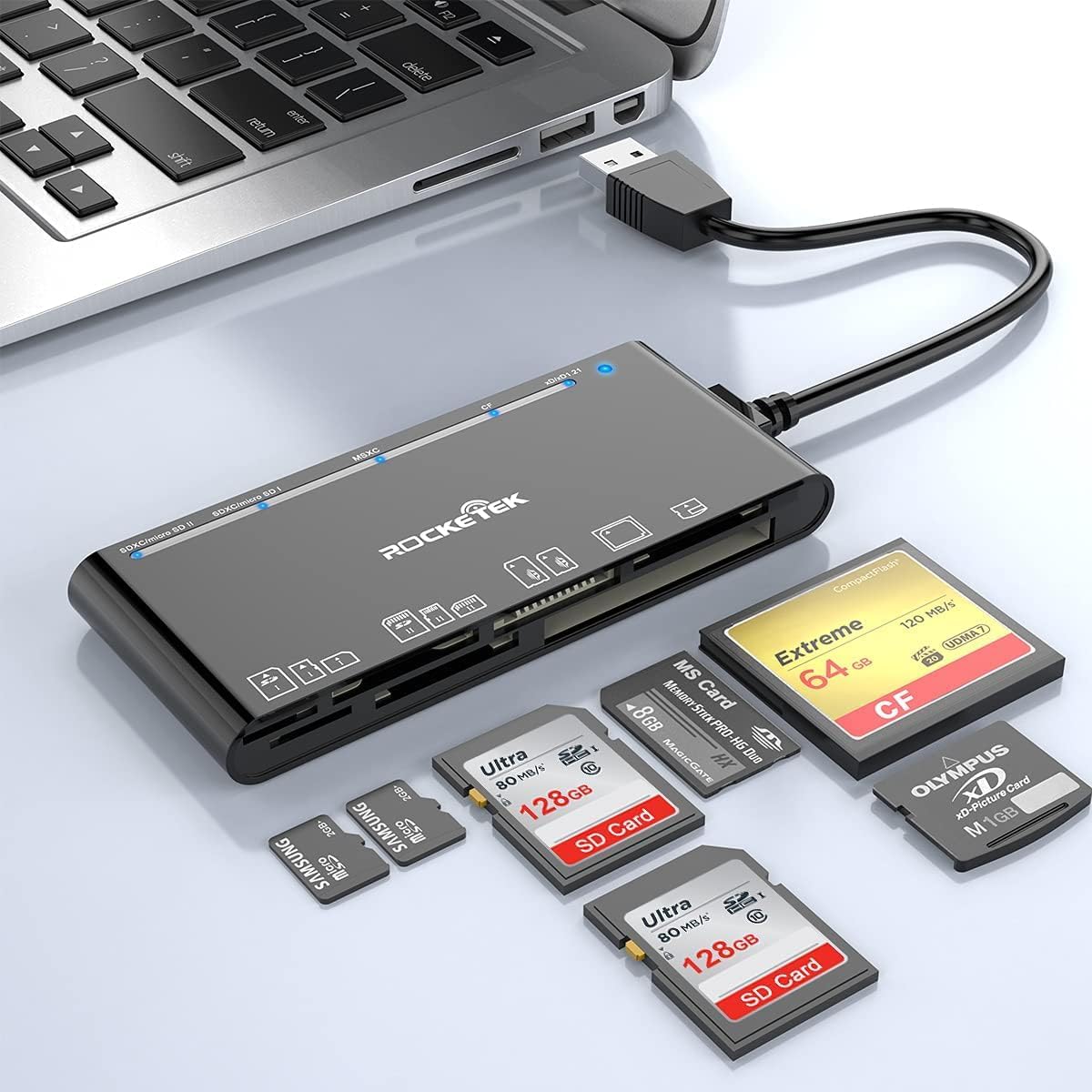 Rocketek 3.0 7-in-1 MMC Read/Writer(5Gbps) USB SD Card Reader, Multi Memory Card Reader for SD SDXC SDHC Micro SD CF MS