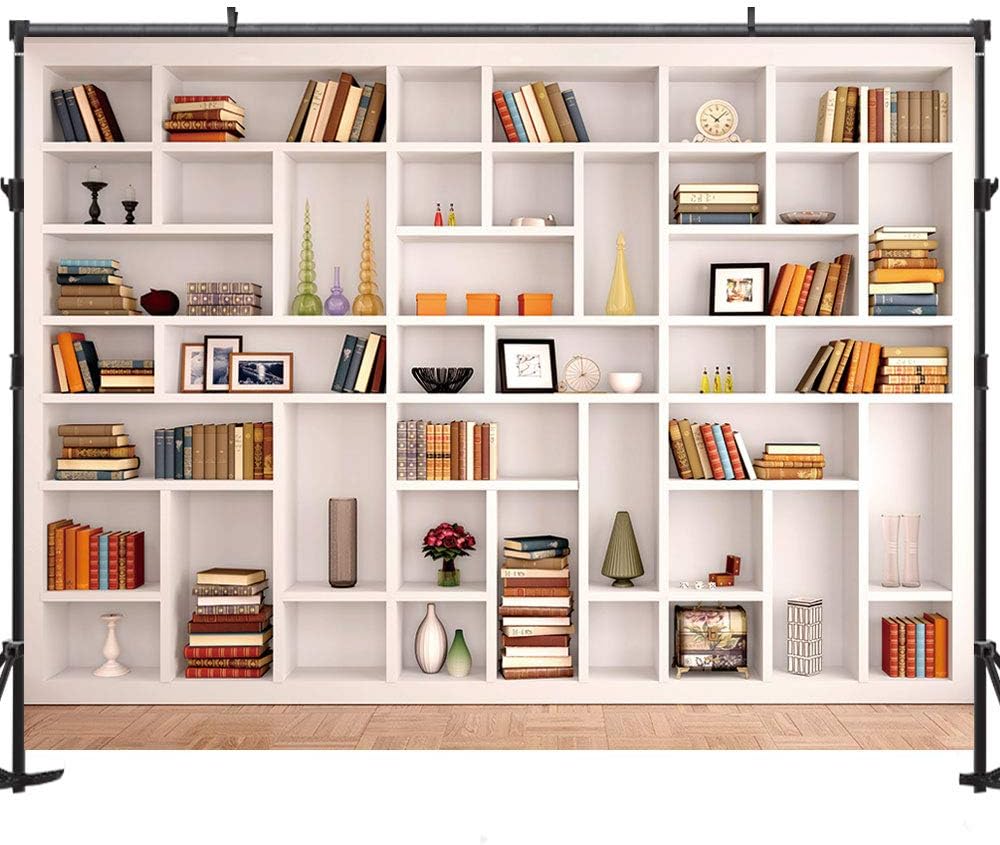 Maijoeyy 7x5ft Polyester White Bookshelf Backdrop for Home Office