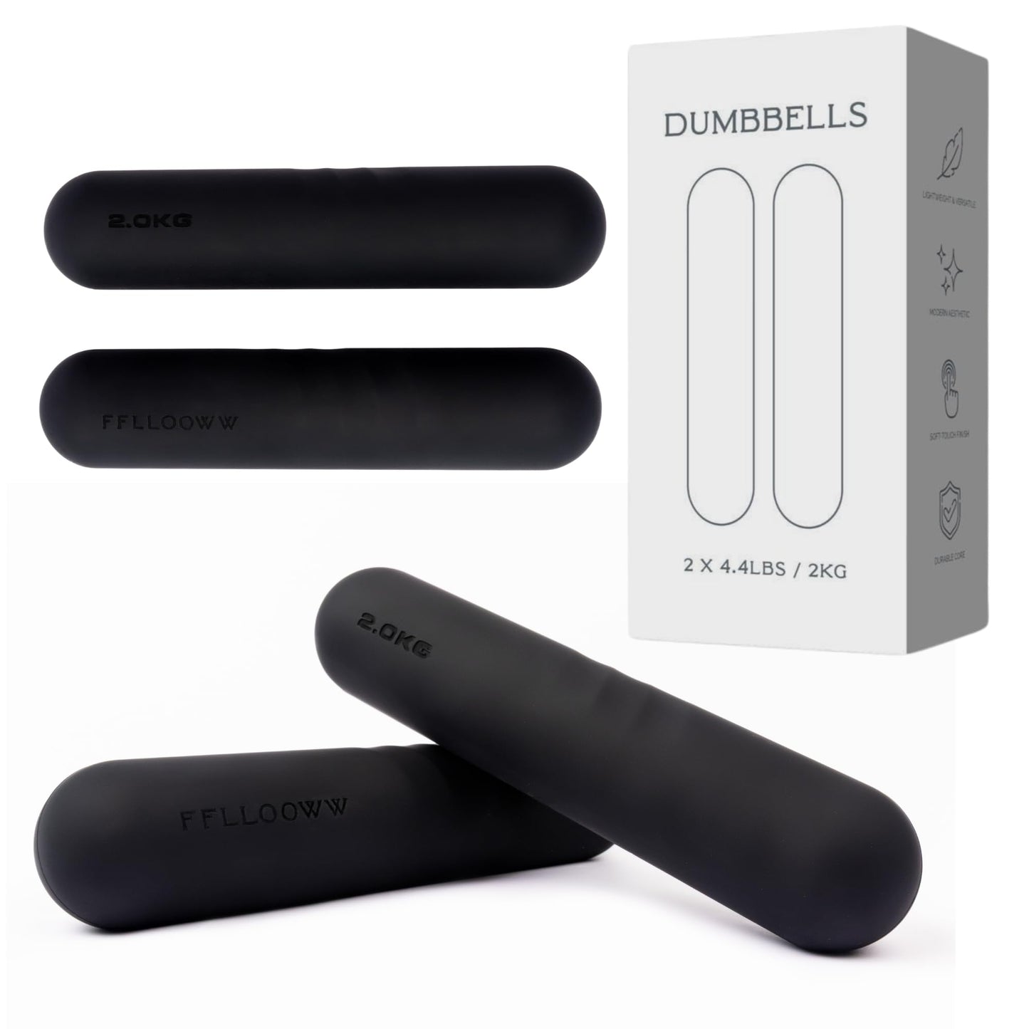 FFLLOOWW 4.4 lb Dumbbells for Training, Exercise & Home Workouts – Yoga, Pilates, Sculpting, Toning & Strength (Set of 2)