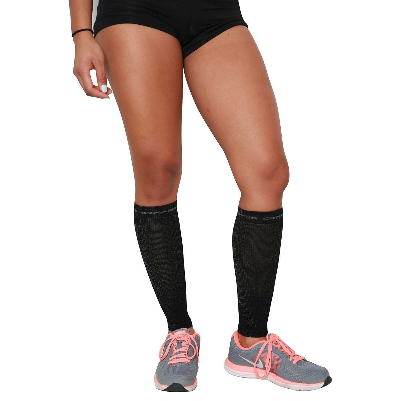 Calf Sleeves - #1 Compression Leg Sleeve for Runners - Men and Women Shin Sleeves (Black with Copper Yarn, Small/Medium)