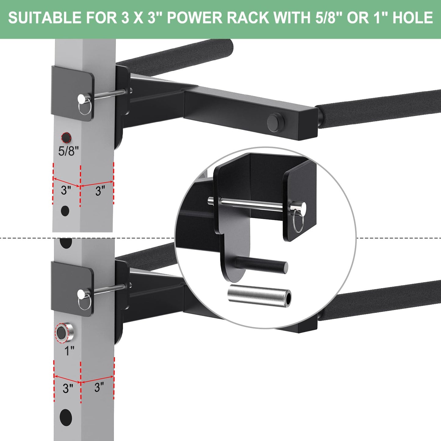SELEWARE Y-Shaped Dip Bar for 3"x3" Power Rack with 5/8" or 1" Holes, Heavy Duty Dip Bar Attachment with Non-Slip Grips, Squat Rack Accessories for Home Gym Strength Training & Upper Body Workouts