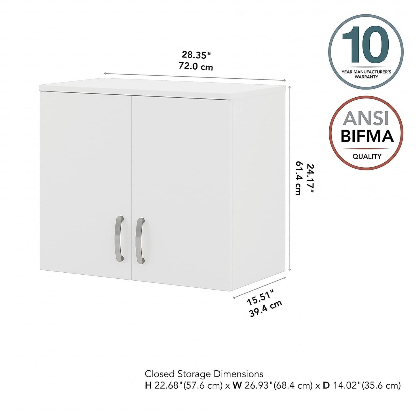 Bush Business Furniture Universal Wall Cabinet with Doors and Shelves in White, Versatile Home Organizer, Office Storage Unit and Adjustable Shelving