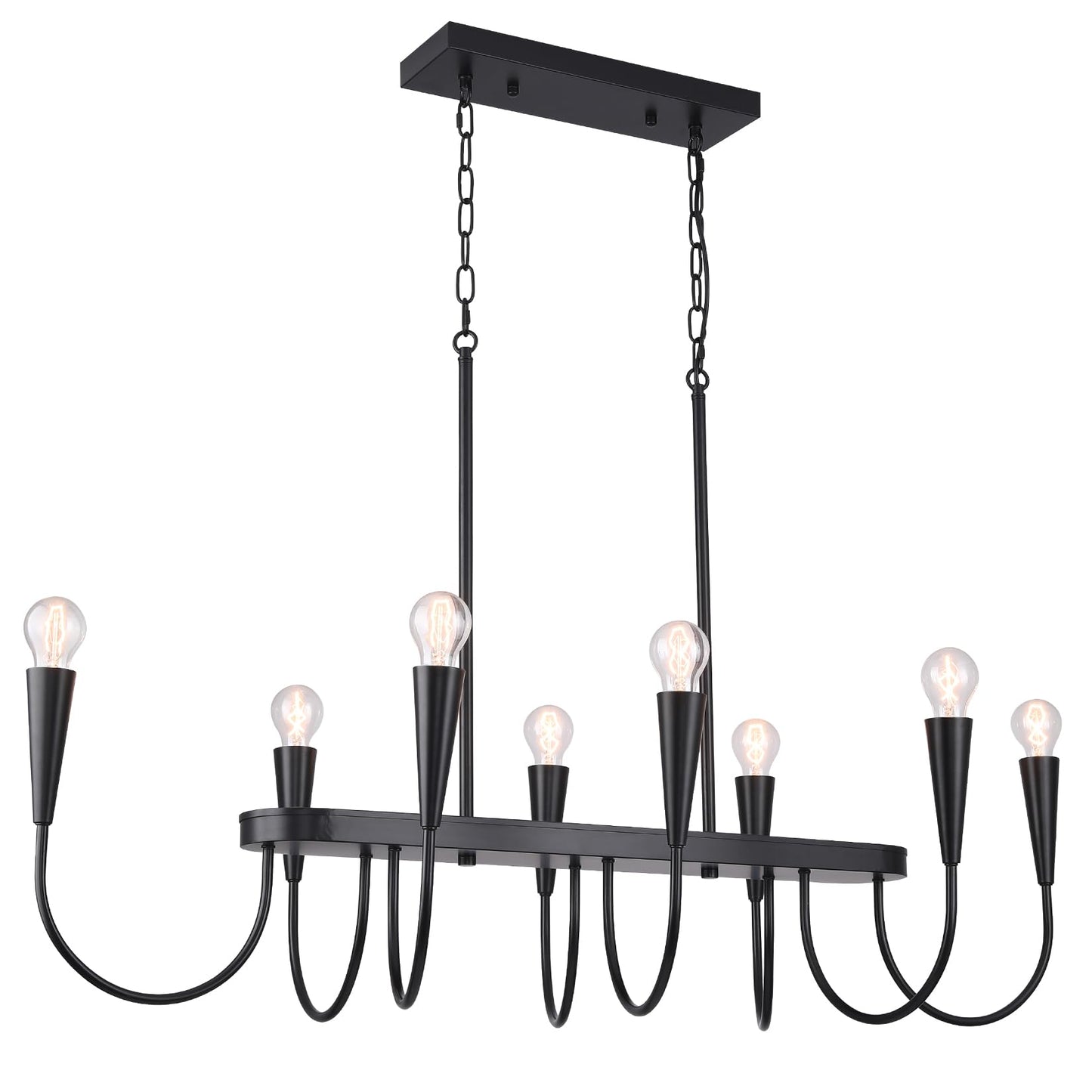 Fang Yan Mei 48 Inch Black Industrial Chandelier, 8-Light Linear Farmhouse Dining Room Ceiling Light for Kitchen Island, Adjustable Hanging Chain, E26 Bulb Base (Bulbs Not Included)