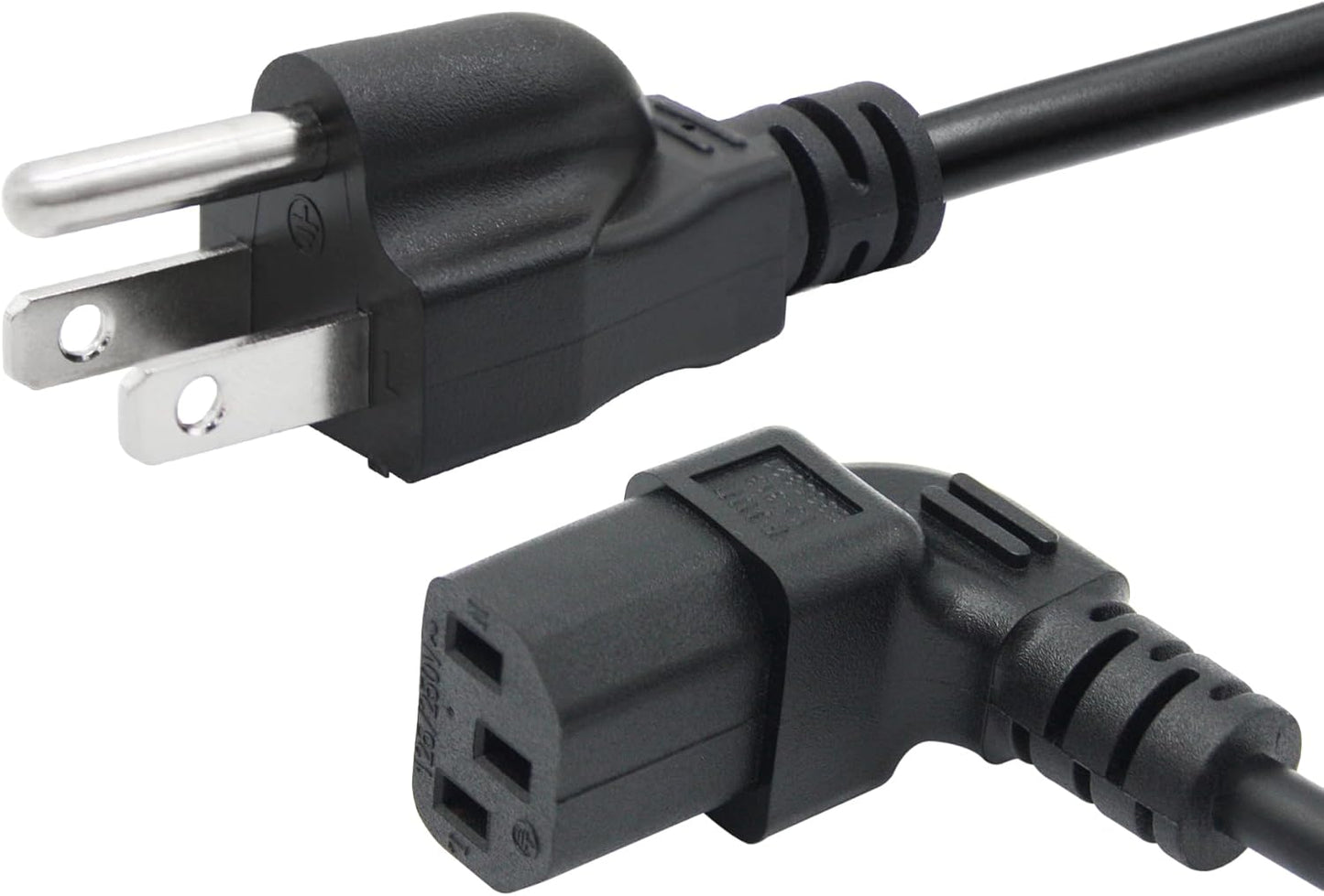 Maixbomr 3 5.9ft/1.8m,Down 10A 250V 18AWG 5-15P C13 C13 Prong AC Power Cord Angle to Power Cable,for PC