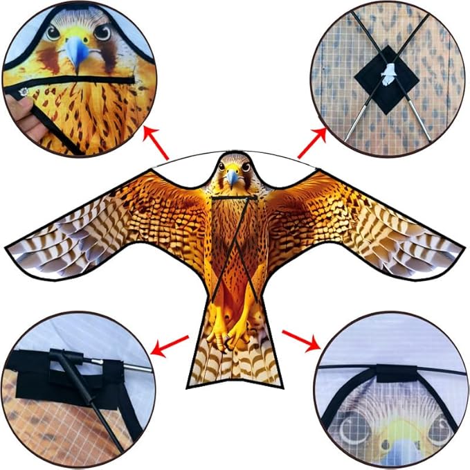 HENGDA KITE Bird Hawk Flying Kite Without Pole for Crops Farm Protector Bird Scarer Flying Kite Without Pole Yellow