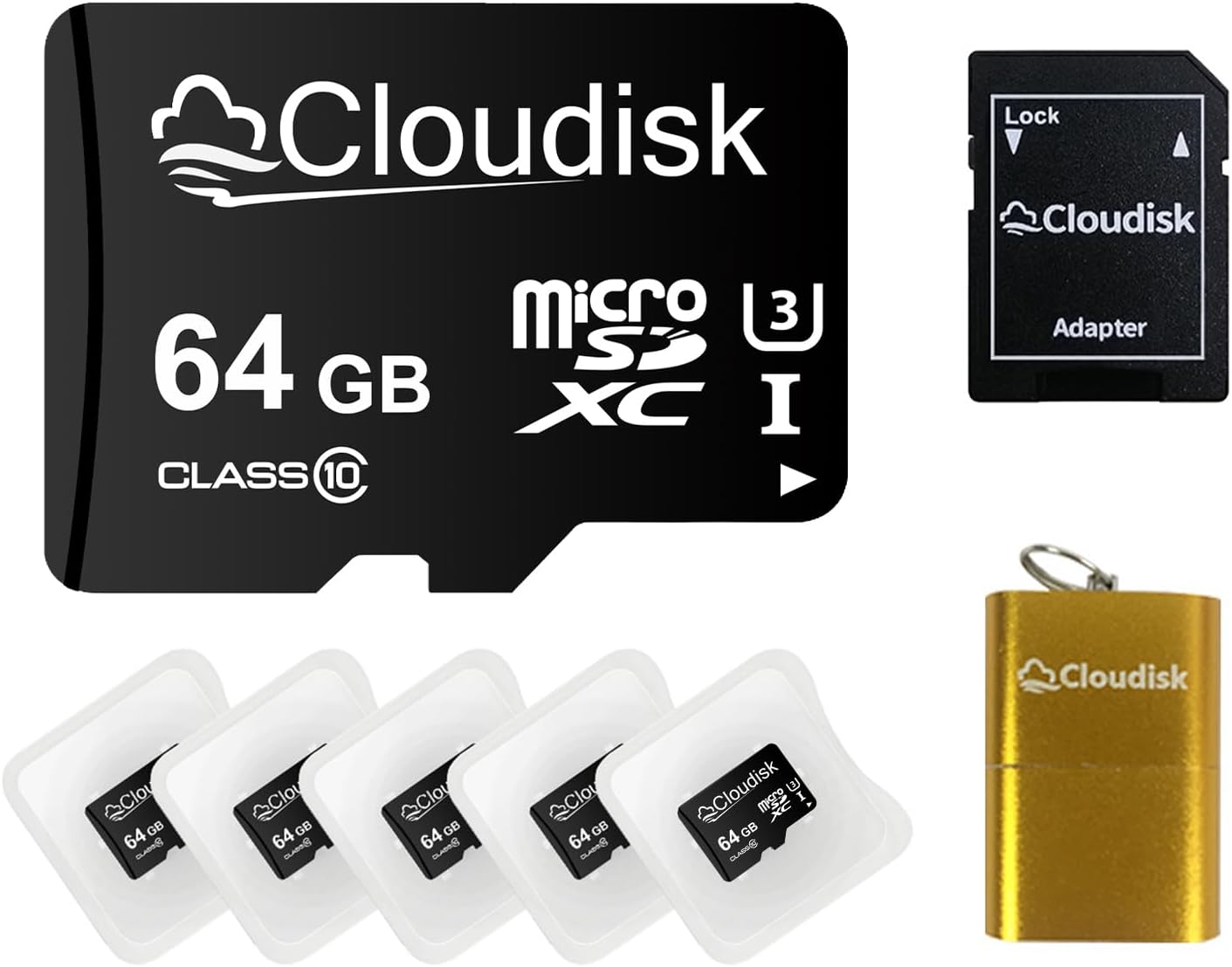 Cloudisk Pack 5 64GB C10 A2 U3 (64 of Micro SD Card Flash Memory Card Micro SDXC with SD Adapter, Card Reader GB)