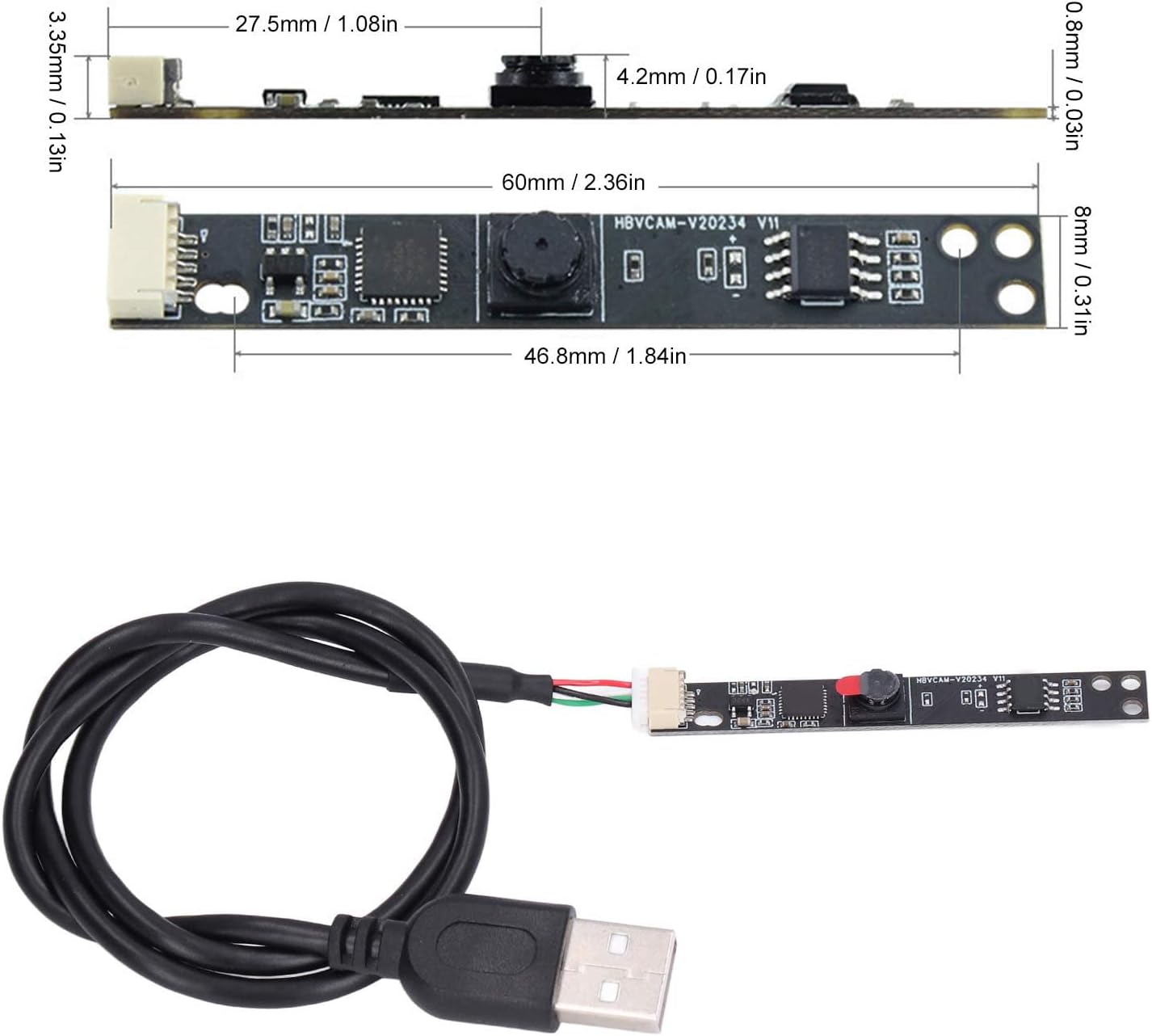 Shanrya 2. 0 30 60 USB Camera, Mini USB Webcam Board Camera Module with Tiny Frame Rate Field Angle for Advertising