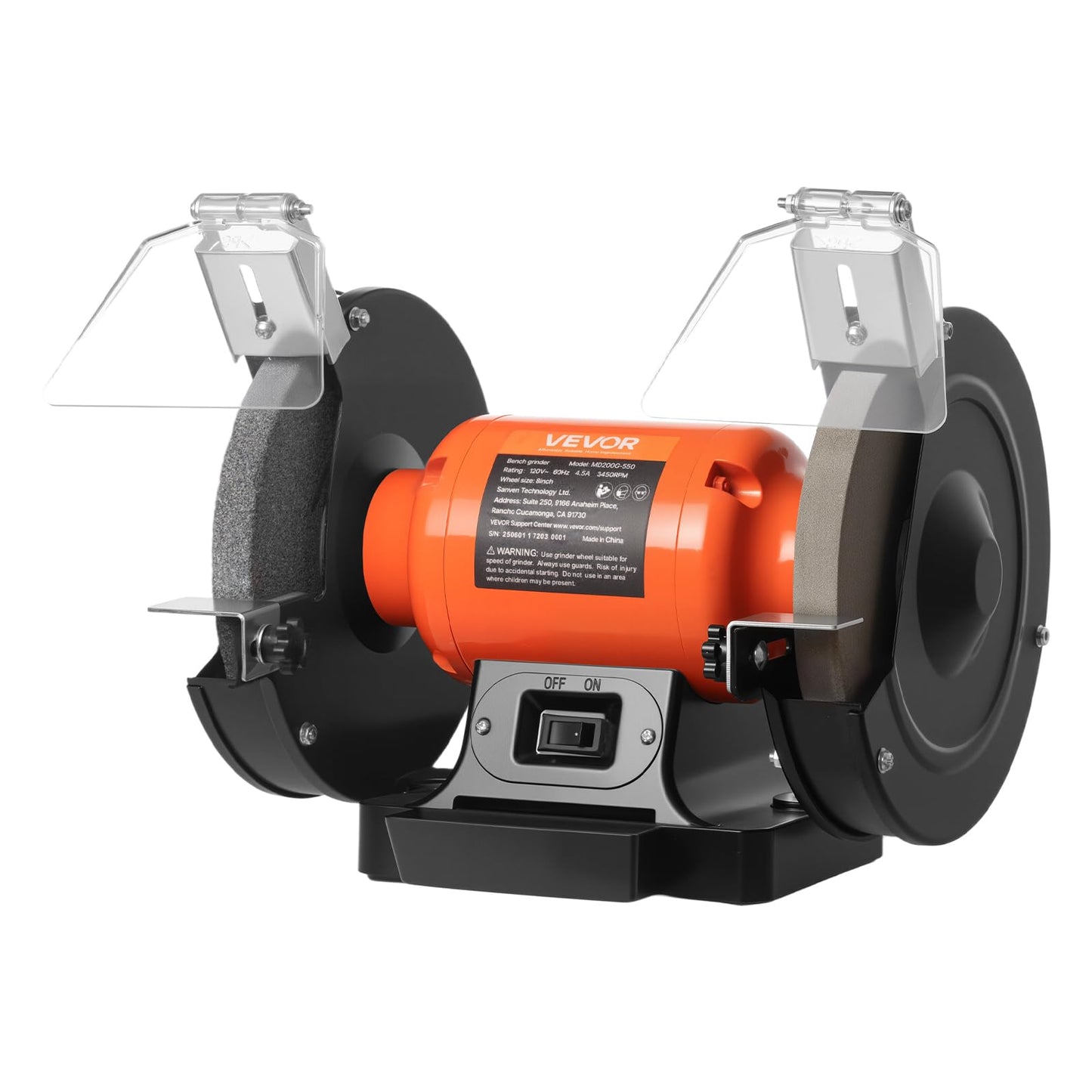 VEVOR Bench Grinder, 8-inch Single Speed, 3450RPM High-Speed Table Grinders with 550W 4.5A 3/4Hp Induction Motor, 36/60-Grit Grinding Wheel & Adjustable Eye Shield for Fast Sharpening Grinding