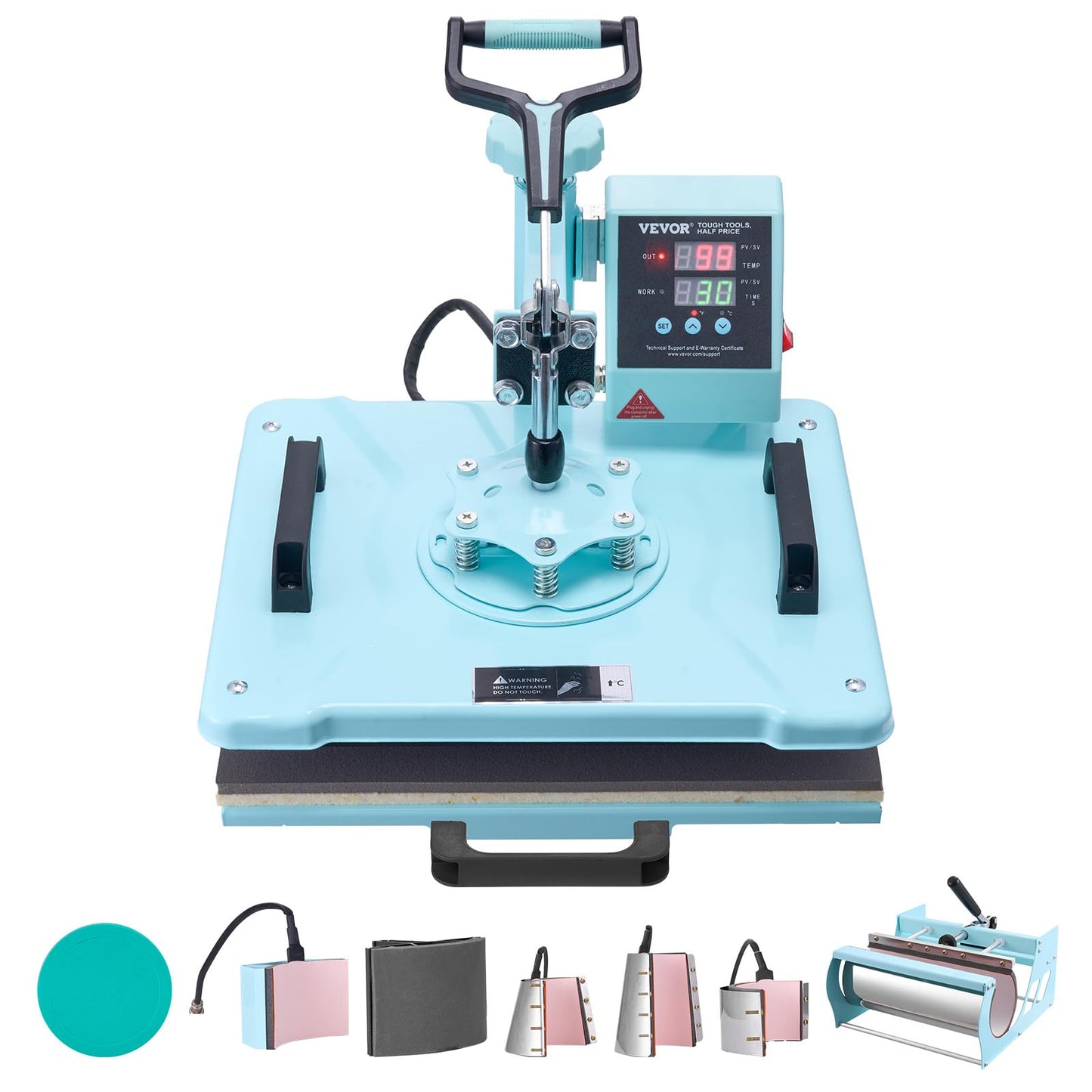 VEVOR 8 in 1 Heat Press with 30 OZ Tumbler Press, Hat Press, 360° Swing Away 12 x 15 inch Heat Press Machine for T-Shirts/Mugs/Hats/Plates, Light Green