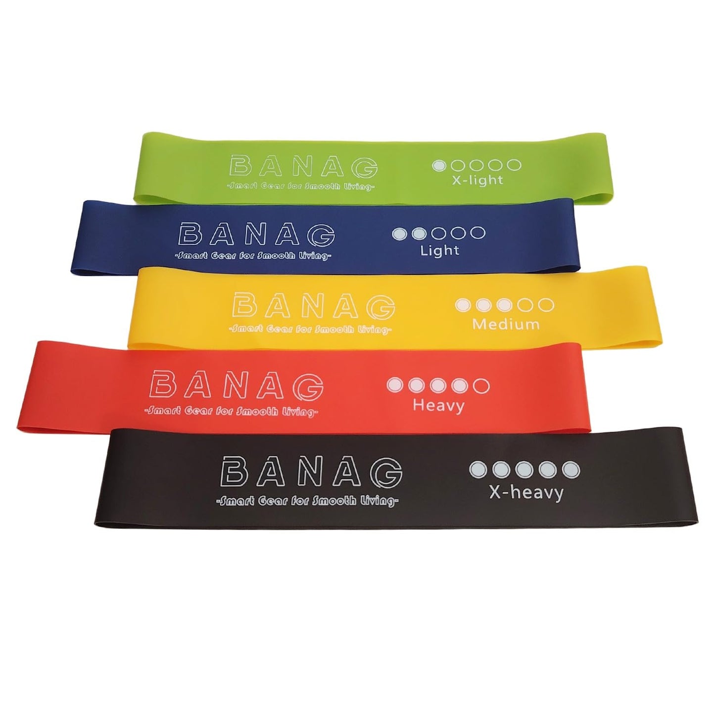 BANAG Resistance Bands Set of 5 – Exercise Bands for Home Workouts, Strength Training & Physical Therapy – Ideal Indoor Fitness Gear for Winter Season – Natural Latex with Carry Bag