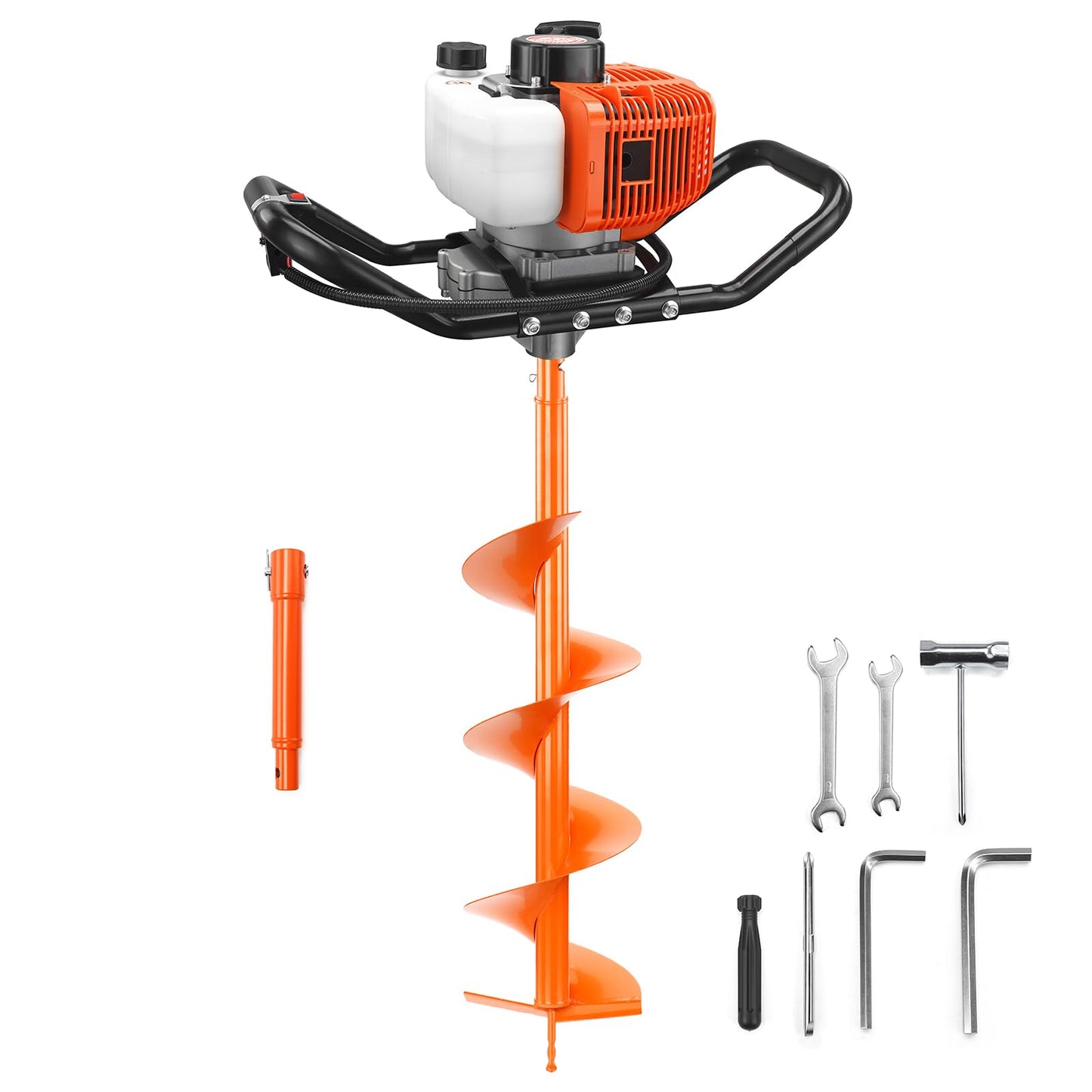 NEO-TEC 63CC Post Hole Digger Auger Drill Gas Powered 2-Stroke & 8" Drill Bits + 1 Extension Bar, Earth Auger Petrol Drill Borer for Garden Lawn Auger Drill Bit for Planting