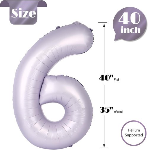 Lilac 6 Balloon - 40 Inch Number 6 Balloon for Birthday Decorations | Lavender Party Supplies