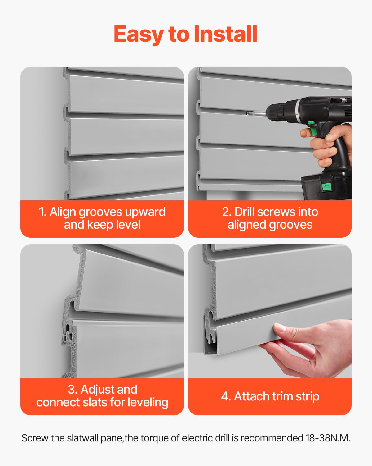 VEVOR Slat Wall Paneling, 8 x 4 ft, PVC Garage Slatwall with Accessories, Grey Slat Wall Easy-to-Install Adjustable Slatwall Panel with Coupling Structure & DIY Cutting, Fits for Storage & Display