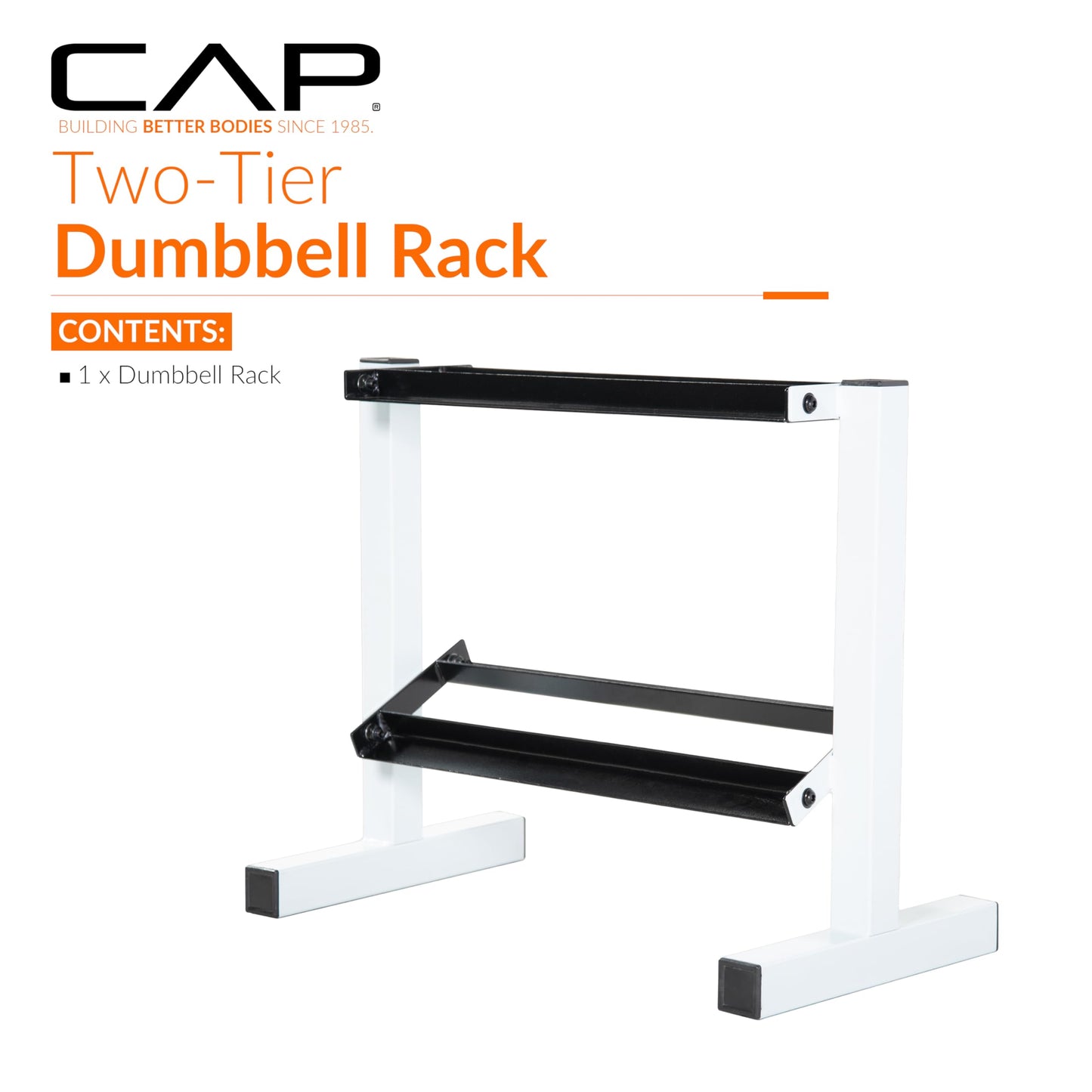 CAP White 24-Inch Dumbbell Storage Rack for Home Gym, 2-Tier Heavy-Duty Steel Weight Rack for Hex Dumbbells, Holds 5lb - 25lb Pairs