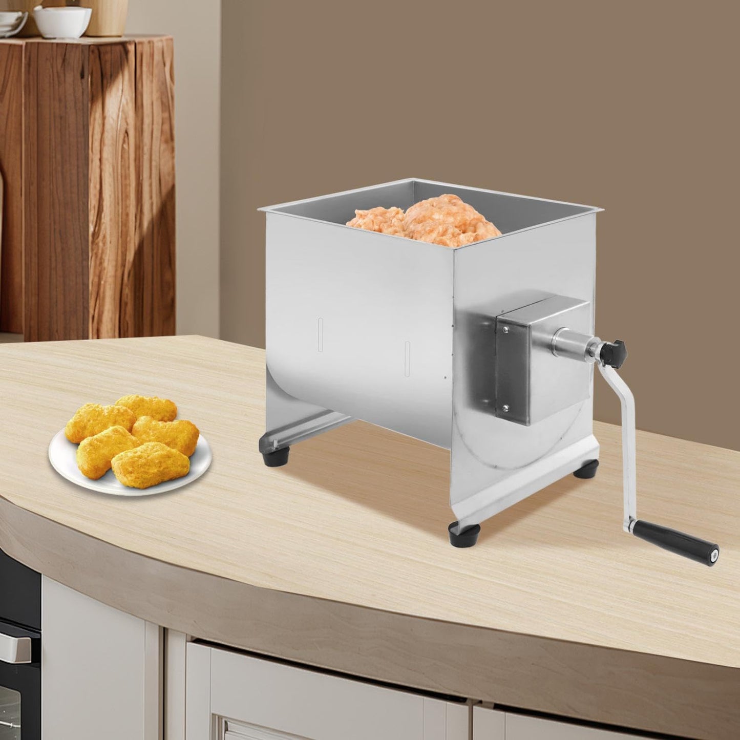 44 lbs Manual Meat Mixer, Stainless Steel Commercial Sausage Mixer Machine with Cover and Easy-Turn Crank for Home Kitchen, Restaurants Effortless Meat Mixing, Silver