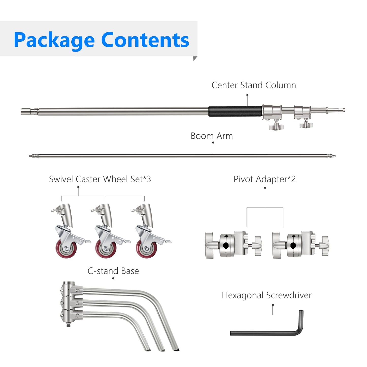 NEEWER Pro 100% Metal C Stand Light Stand with Wheels, Max. Height 10.8ft/330cm Adjustable Reflector Stand with 4ft/120cm Boom Arm & 3 Pulleys for Photo Studio Video Reflector, Monolight, etc