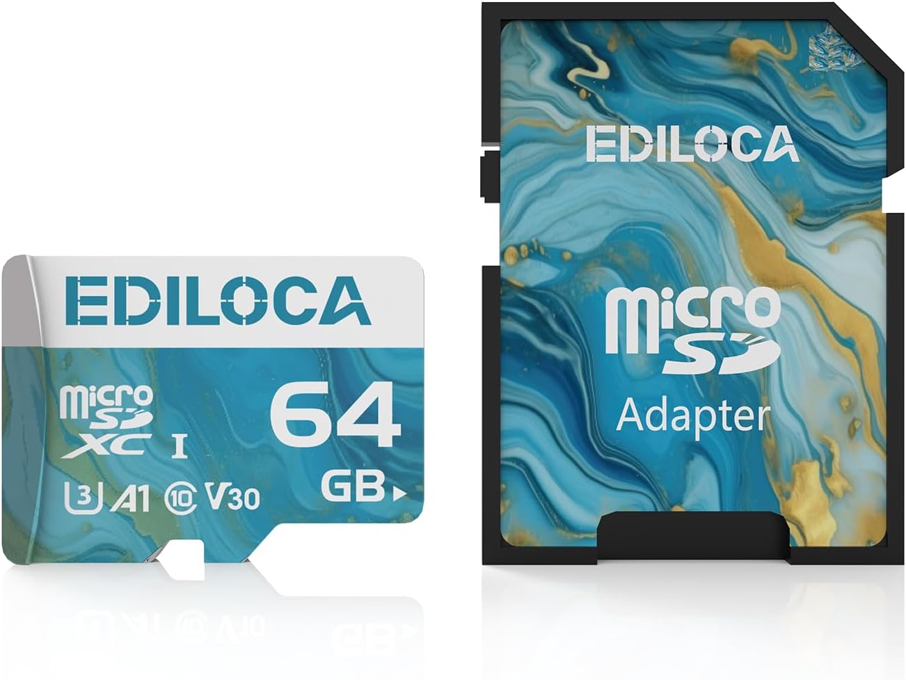 Ediloca 64GB 100MB/s, 4K C10, U3, V30, A1 Micro SD Card, Memory Card with SD Adapter, Read Speed up to UHS-I TF Card