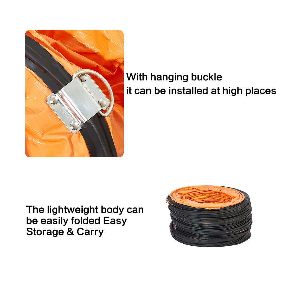 PVC Flexible Duct Hose, HVAC Duct Hosing Flame Retardant for Ventilator Utility Blower Fan with Adjustable Rope and D-Ring, Easy Storage (16inx25ft)