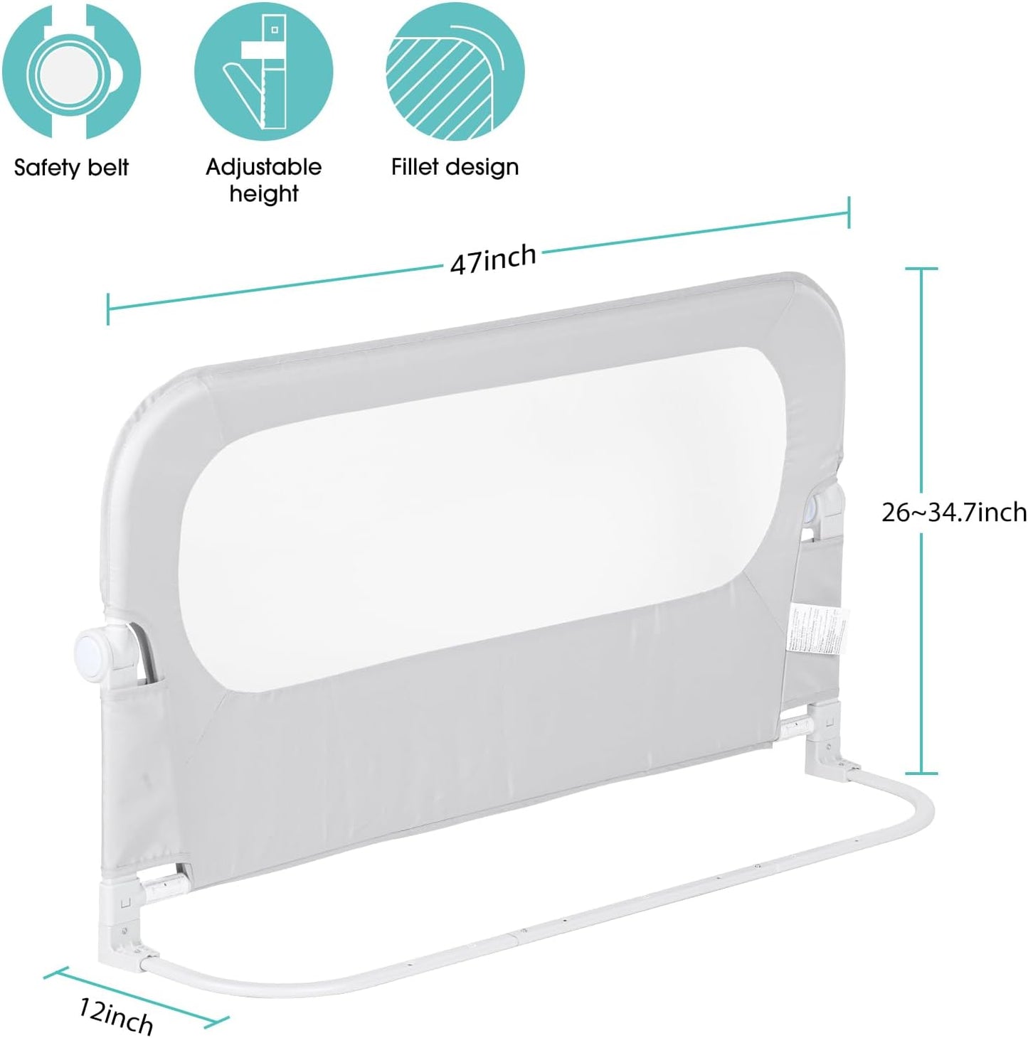 NUTIKAS Toddler Bed Rail Guard - 47" Extra Tall Safety Side Railing for Twin, Full, Queen Beds