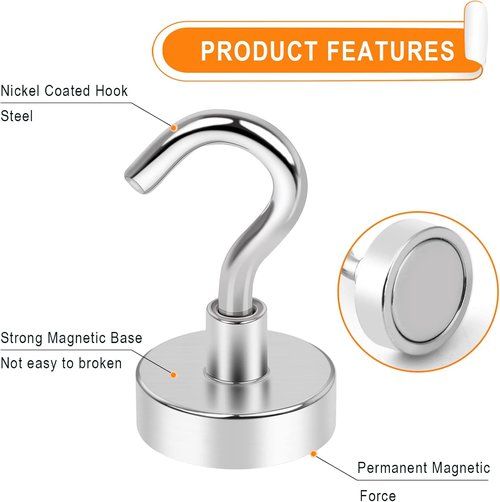 MIKEDE N52 Magnetic Hooks - Heavy Duty 30Lbs Capacity | Strong Magnetic Hangers for Kitchen & Garage, Pack of 6