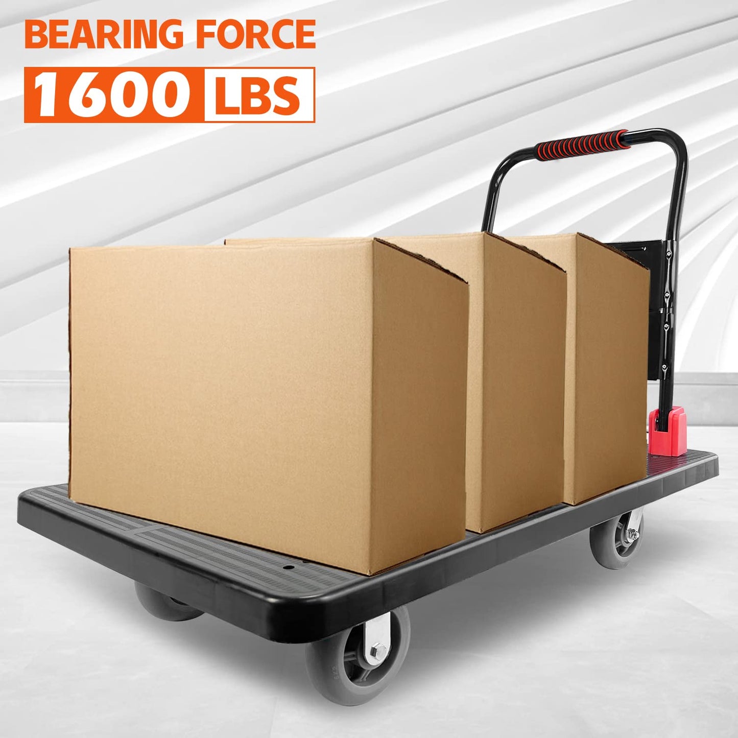 Platform Truck, Foldable Push Cart Dolly w/Five 360 Swivel 6'' Wheels, 1600LBS Capacity Heavy Duty Moving Platform Trucks Hand Cart for Groceries, Garage, Warehouse (43" L x25" W)