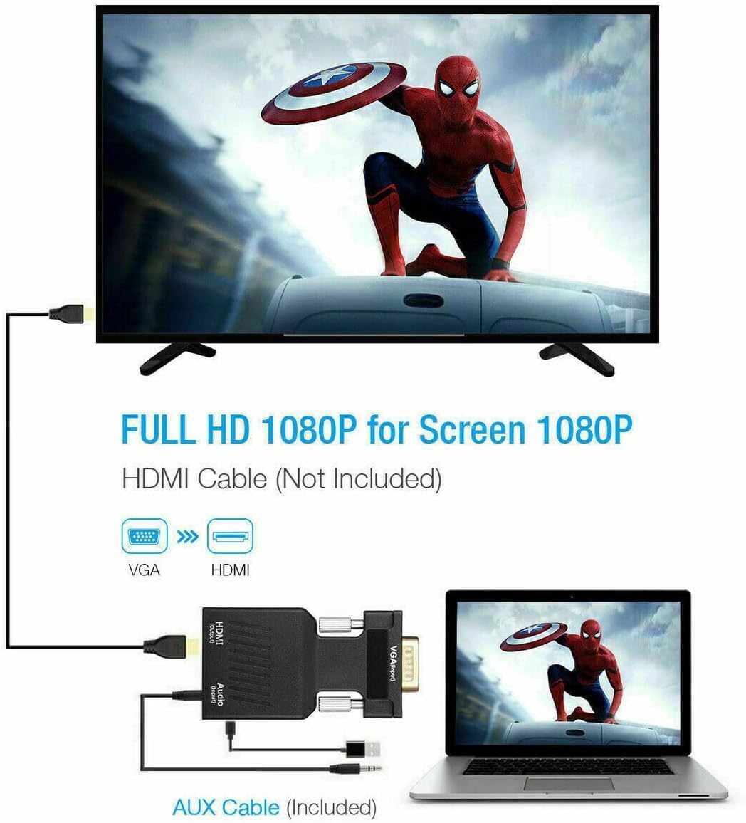 SGElectronix 1080p VGA Male to HDMI Female Adapter Converter with Audio,(PC VGA Source Output to TV/Monitor with HDMI