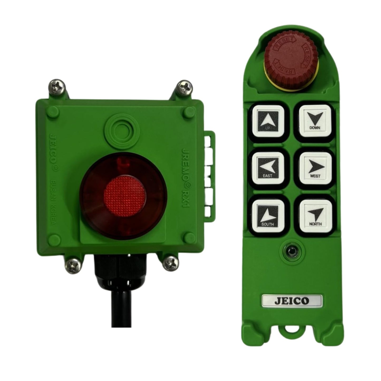 JEICO Crane Hoist Industrial Wireless Remote 6 Buttons Controller JREMO 6K Green Type (1 Transmitter + 1 Receiver) Green, Made in Korea