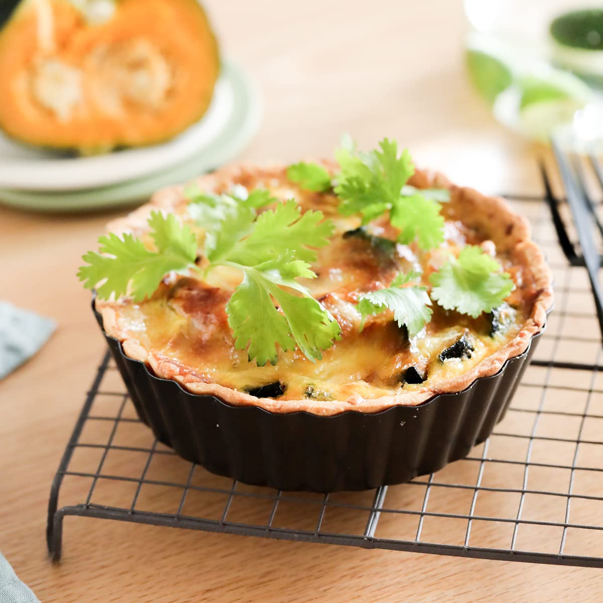 Tosnail Deep Tart Pan, 9.5" x 2" Quiche Pie Pan with Removable Loose Bottom, Fluted Baking Pan