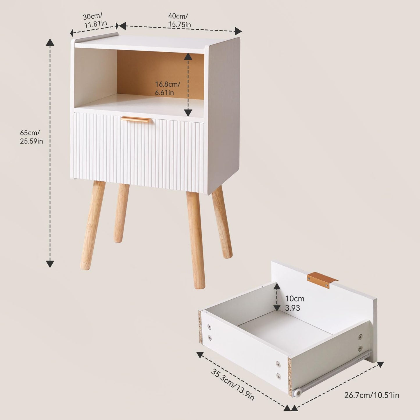 Aibiju Nightstand with Storage Drawer, Modern Bedside Table with Liner Drawer and Solid Wood Legs