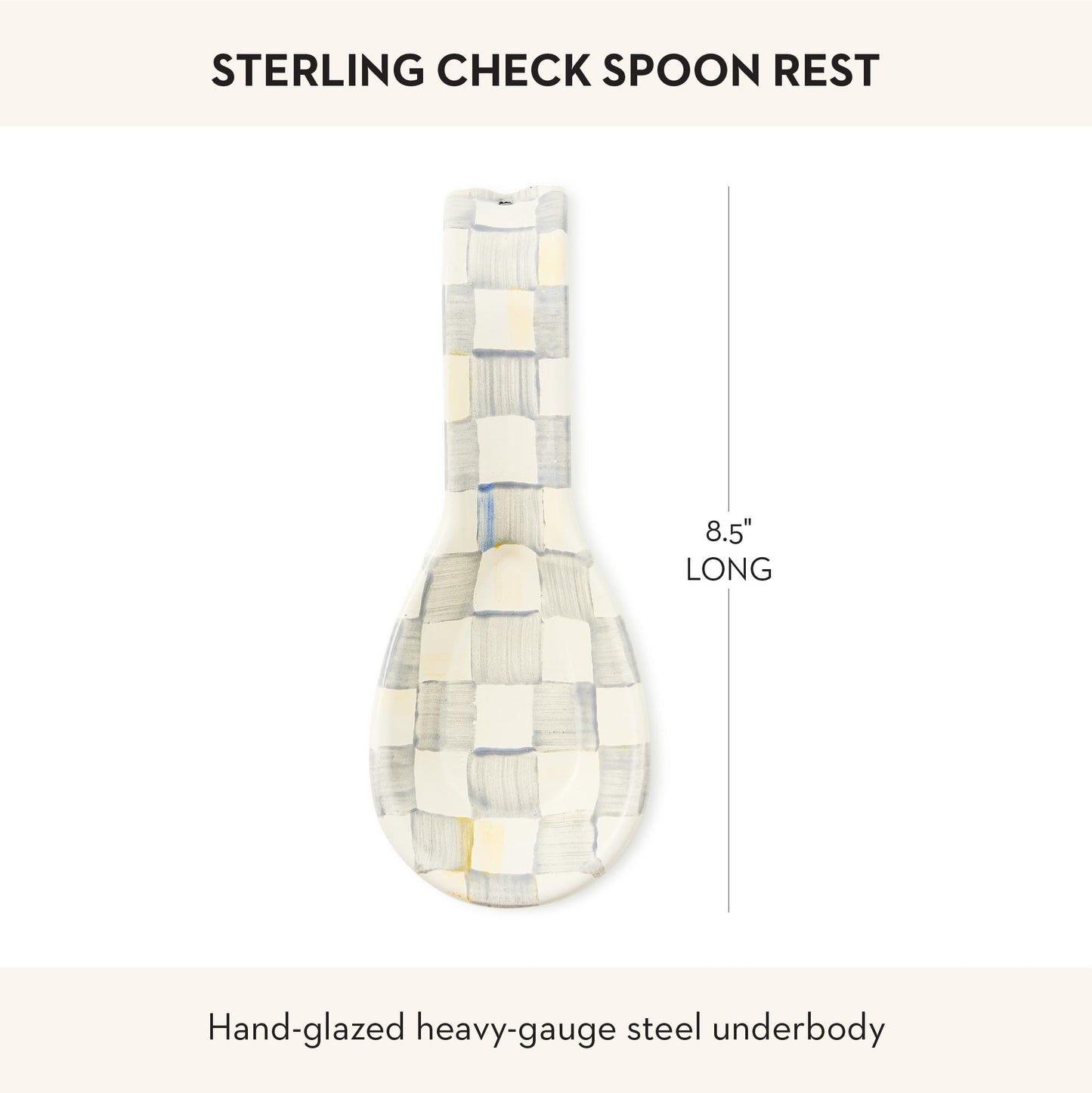 MACKENZIE-CHILDS Enamel Spoon Rest, Kitchen Spoon Holder and Utensil Rest for Stovetop, Grey-and-White Sterling Check