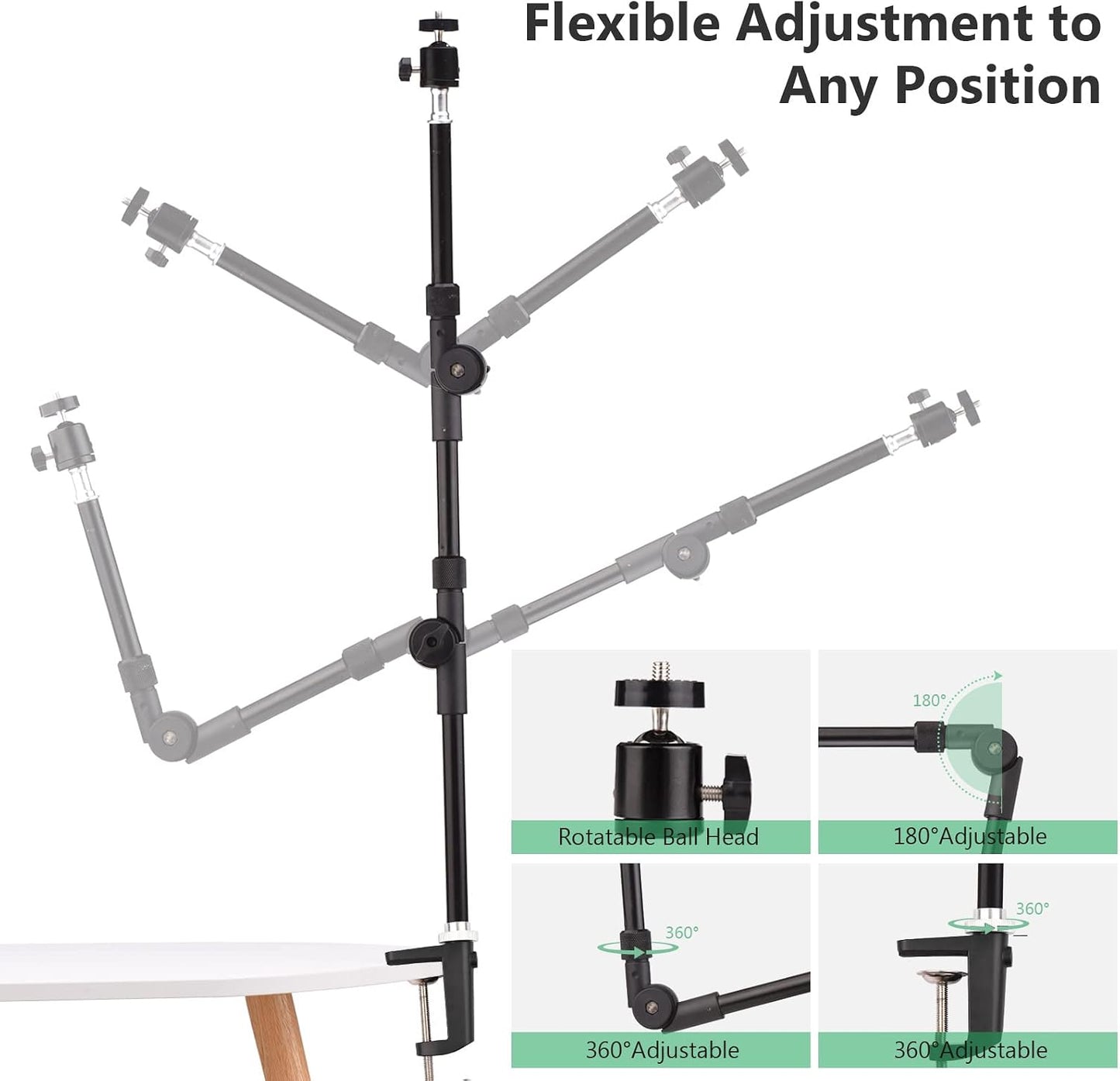 Andoer ST-01 1/4 Inch 3kg Flexible Foldable Desk Mount Stand Metal Bracket Screw Load Capacity with Flexible Ballhead