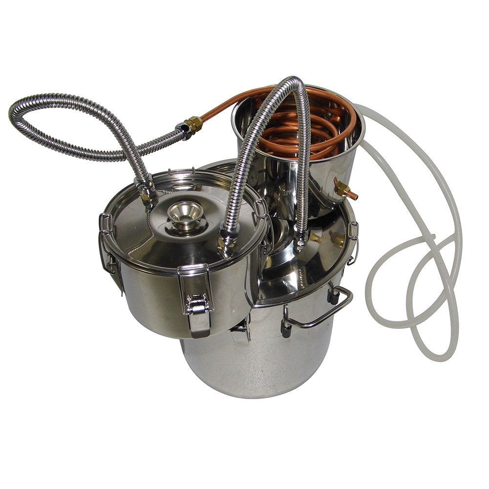 OLizee 3 Pots 5 Gal Stainless Steel Water Alcohol Distiller Copper Tube 18L Boiler Home Wine Making Kit
