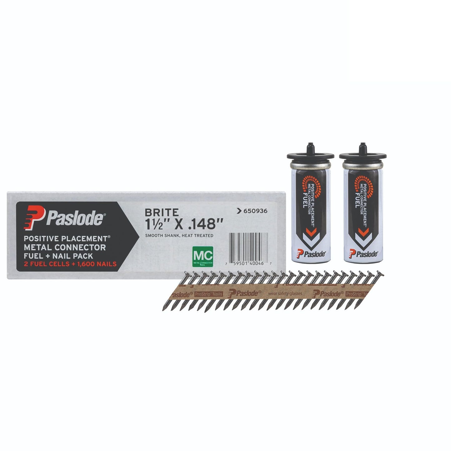 Paslode Positive Placement Metal Connector Fuel & Nail Pack - 1.5 inch x .148 Gauge - 2 Fuel Cells - 1,600 Nails - Heat Treated Nails - Building Code Recognized