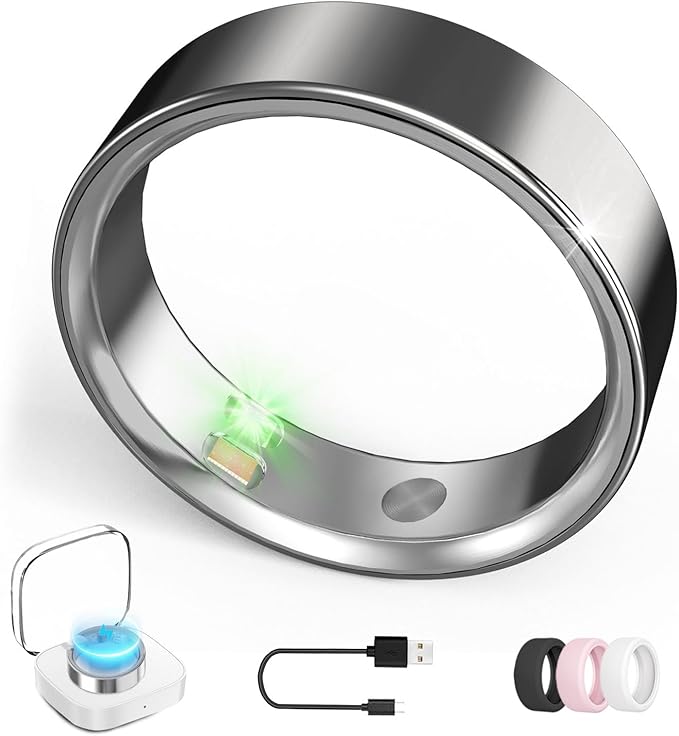 Smart Ring with Vibration Alerts, Health Tracker Ring with Body Temperature Monitor, Heart Rate, Sleep & Fitness Tracking, Waterproof Activity Ring for Men & Women, No App Fees (Gunmetal Gray, 10#)