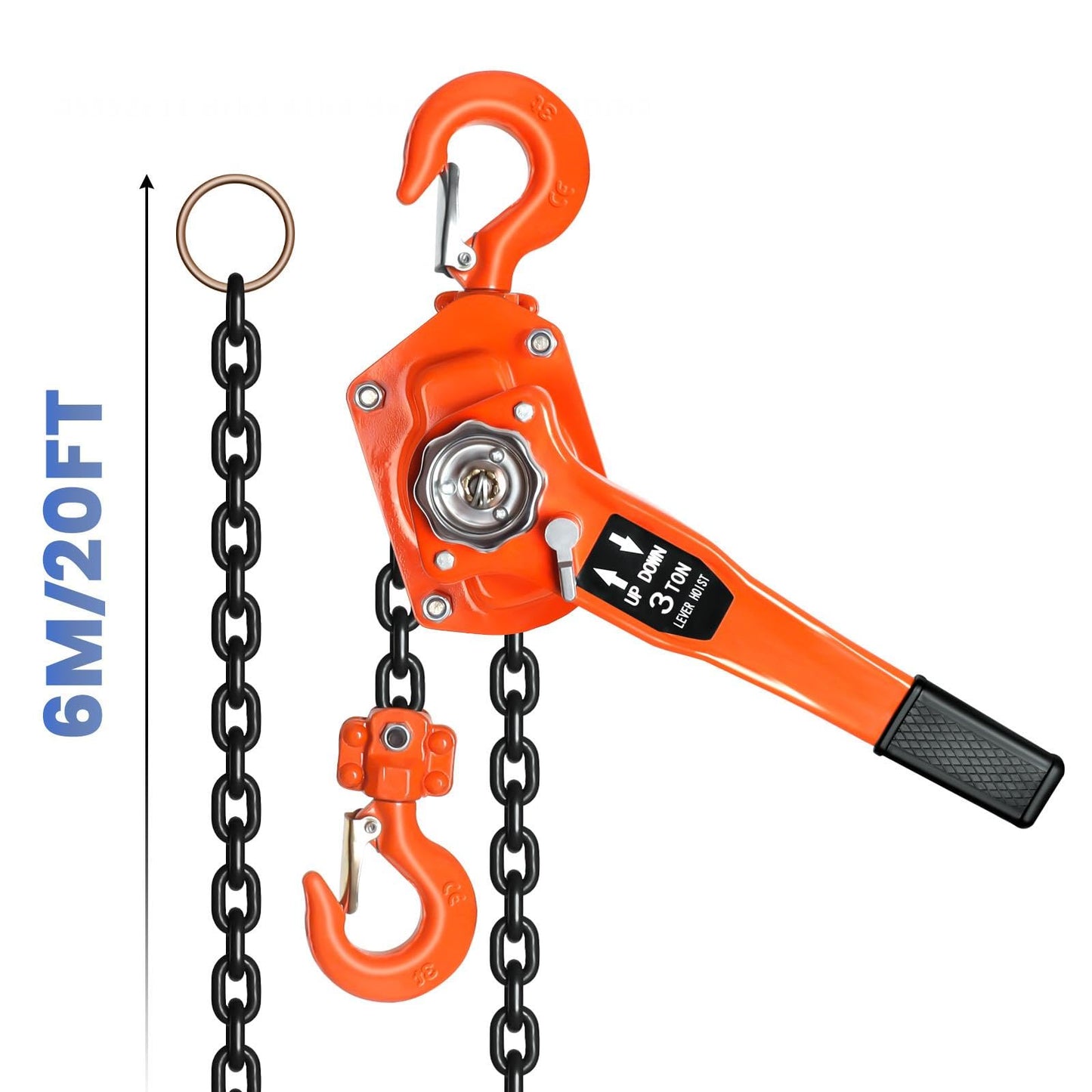 6600lbs Capacity ChainLift, Heavy Duty G80 Steel Lever Hoist with Dual Brake System & 360° Hook, Durable Come Along for Garage and Farm (3Ton20FT)