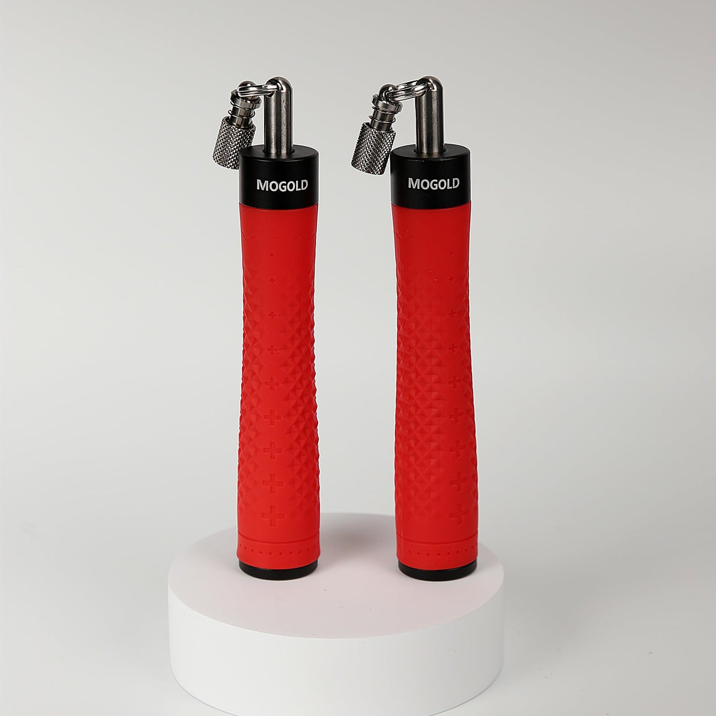 MOGOLD Jump Rope Weighted with 3pcs Heavy Ropes in 118in Long, Anti-Slip Handles with Quick Release, Carrying Case, Black (Red)