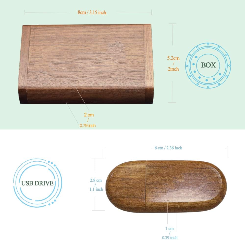 FEWINA 64GB USB3.0 64G 3.0 Oval Wood Flash Drive Box, Wooden USB Drive USB Super-Speed Thumb Drive Jump Drive Ideal