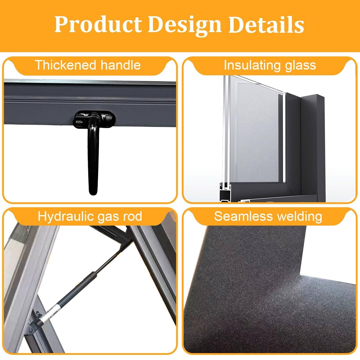 Skylights & Roof Windows, Sloped Flat Roof Skylight Cover Attic Sun Room Underground Lighting Well Window, Aluminum Alloy Frame And Double-layer Insulating Glass, for Attic/Sun Room(Gray,LxW 50x50cm/1