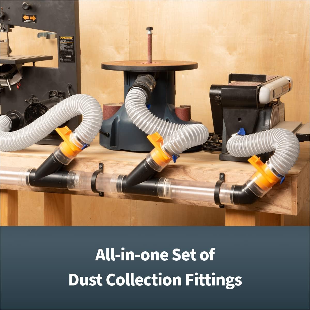 POWERTEC 4" x 20' Dust Collection Hose with Cone Reducer and Fittings Kit for Table Saw, Band Saw, Planer, Jointer, Woodworking and Wood Shop Dust Collection System (70430)