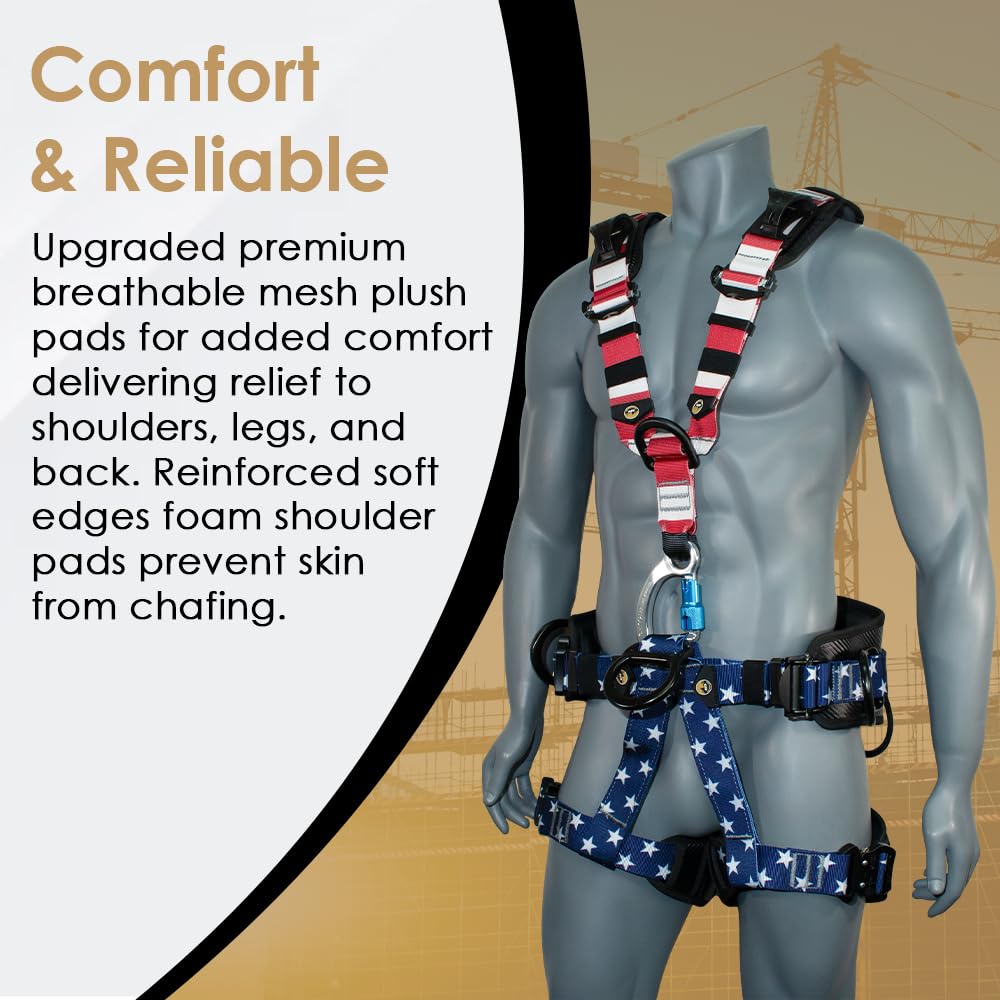 AFP Fall Protection Premium Full Body Safety Harness | Padded Shoulder, Legs and Back | Thick Back Support Belt | Aluminum Quick Release Connect Buckles | OSHA/ANSI Rated PPE