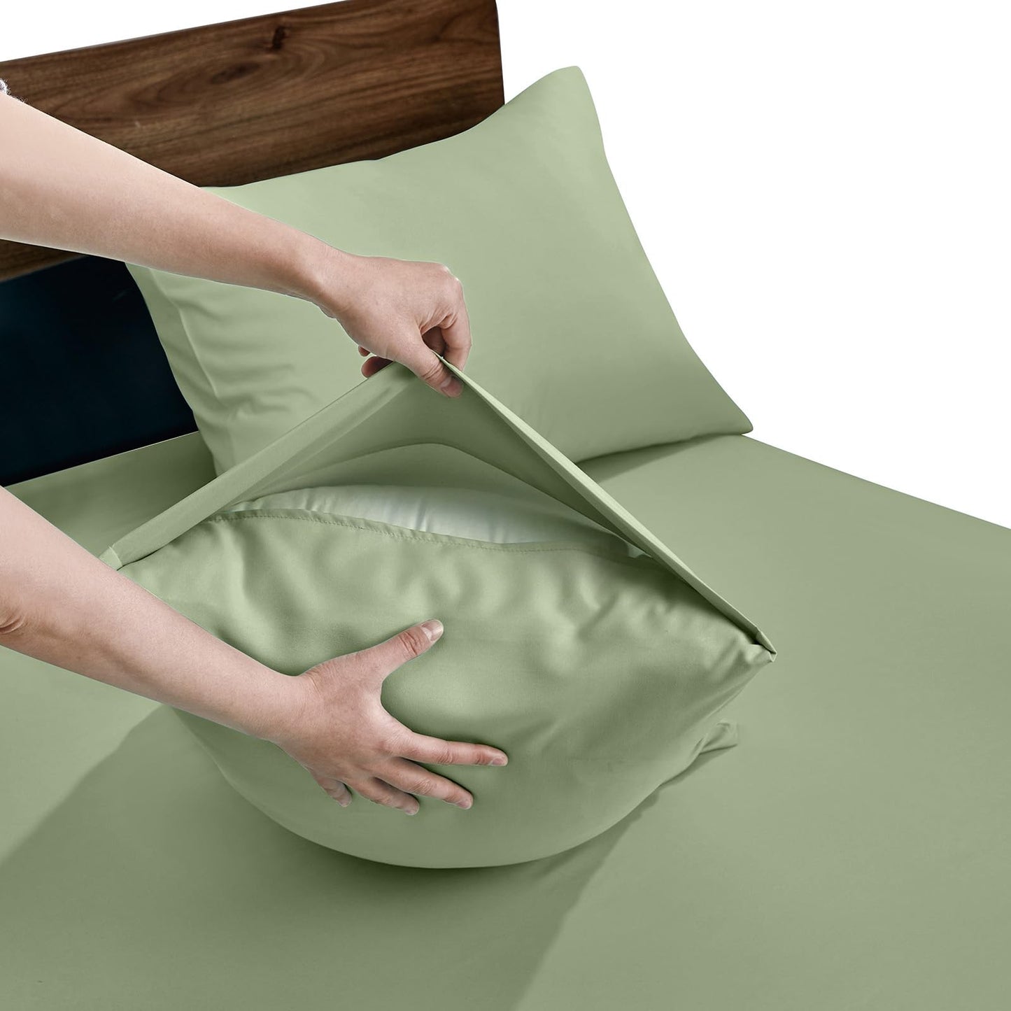 FreshCulture Sage Green Pillowcases Queen Size 12 Pack - Bulk Pillowcase Set - Envelope Closure - Soft Brushed Microfiber Fabric - 20x30 Inches Pillow Case Set of 12 for Home, Hotels, Schools
