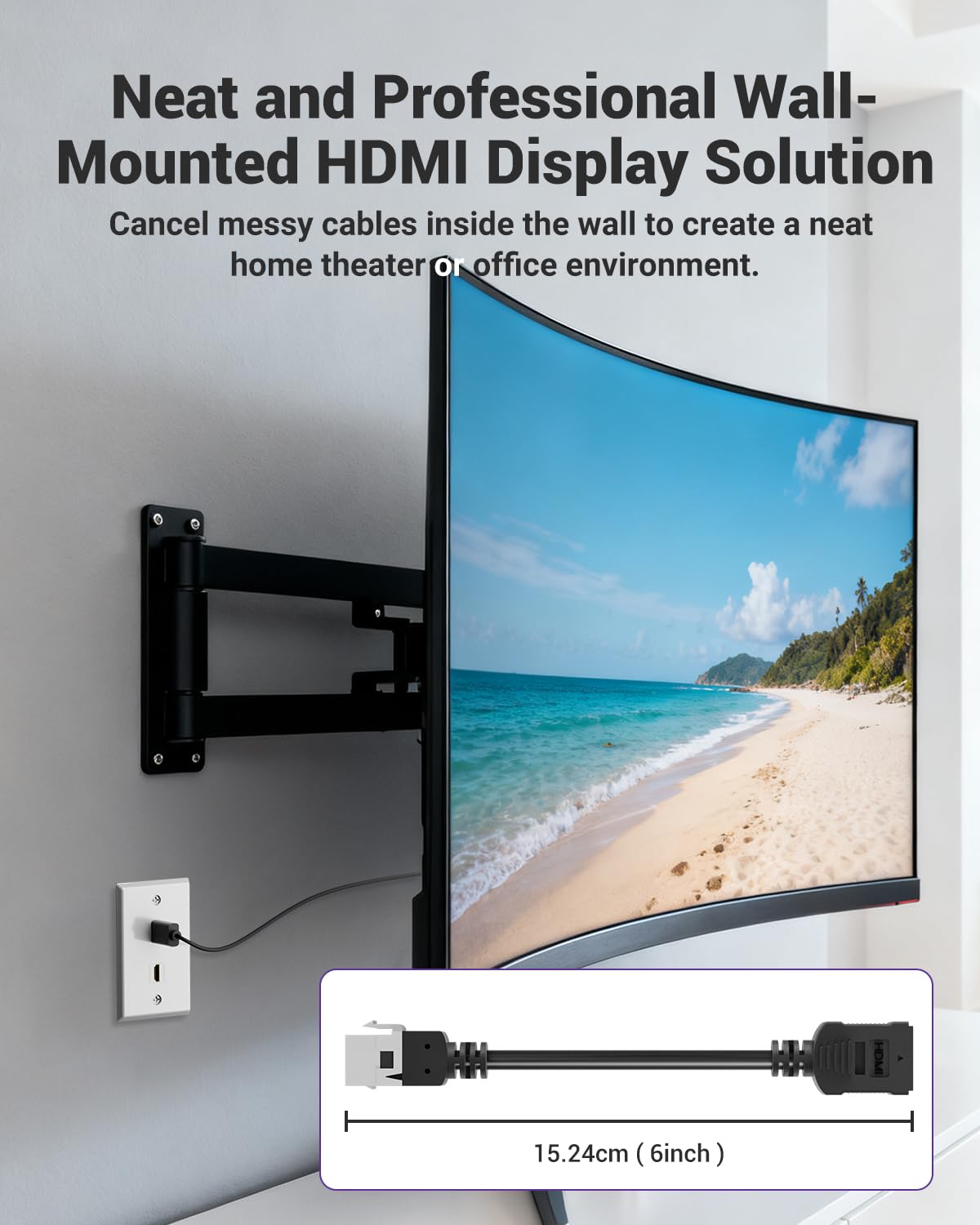 2-Pack 4K HDMI2.0 6 Inch VCE HDMI Keystone Jack, Female to Female HDMI Pigtail Cable Keystone Coupler for Keystone Wall