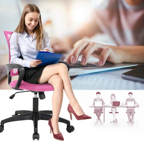 BestOffice Ergonomic Office Chair - Mid-Back Swivel Design with Breathable Backrest & Lumbar Support - Adjustable Height, Pink for Adults & Women