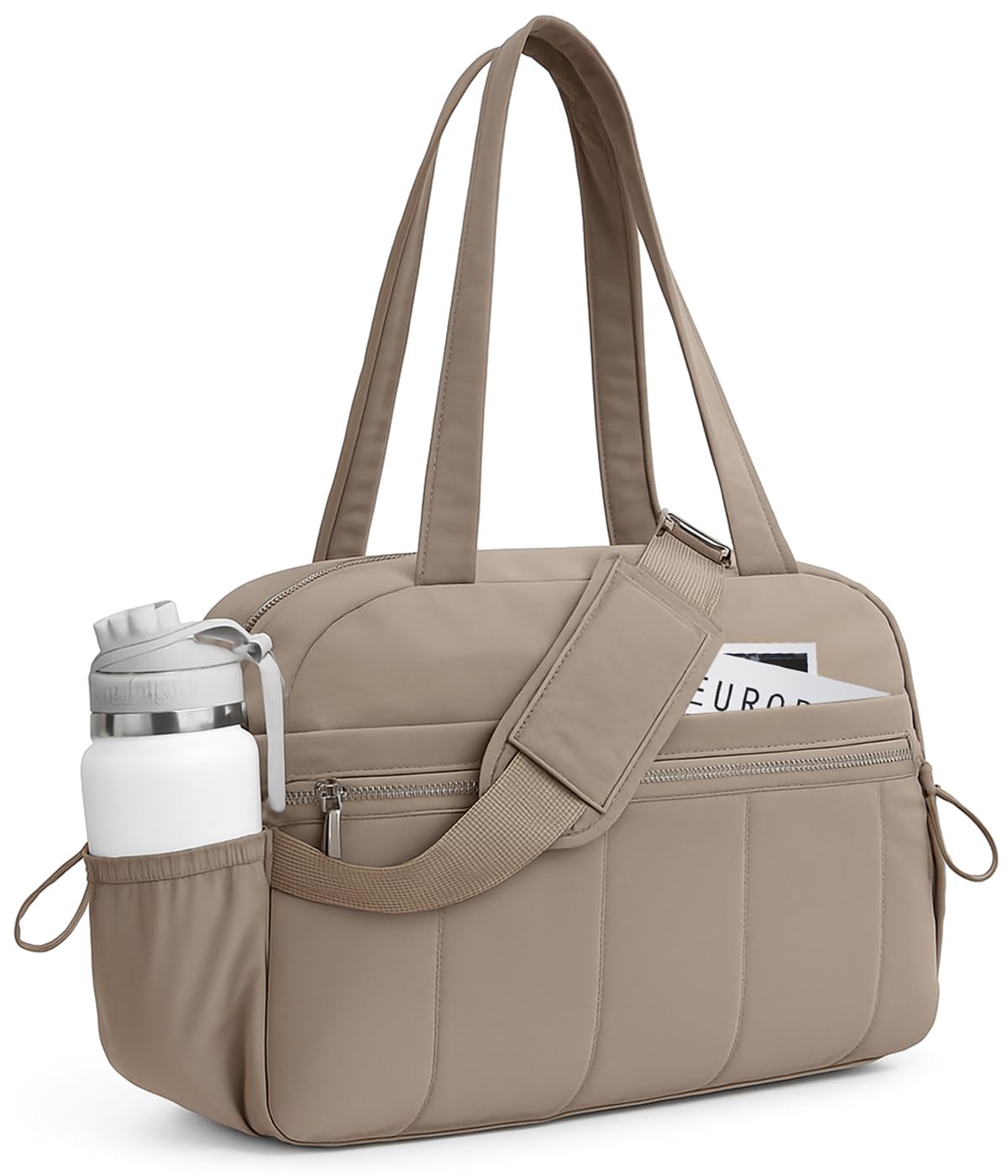Travel Duffle Gym Bag for Women, Lightweight Puffer Carry on Weekender Bags with Wet Pocket Tote Yoga Workout Bag (Camel)