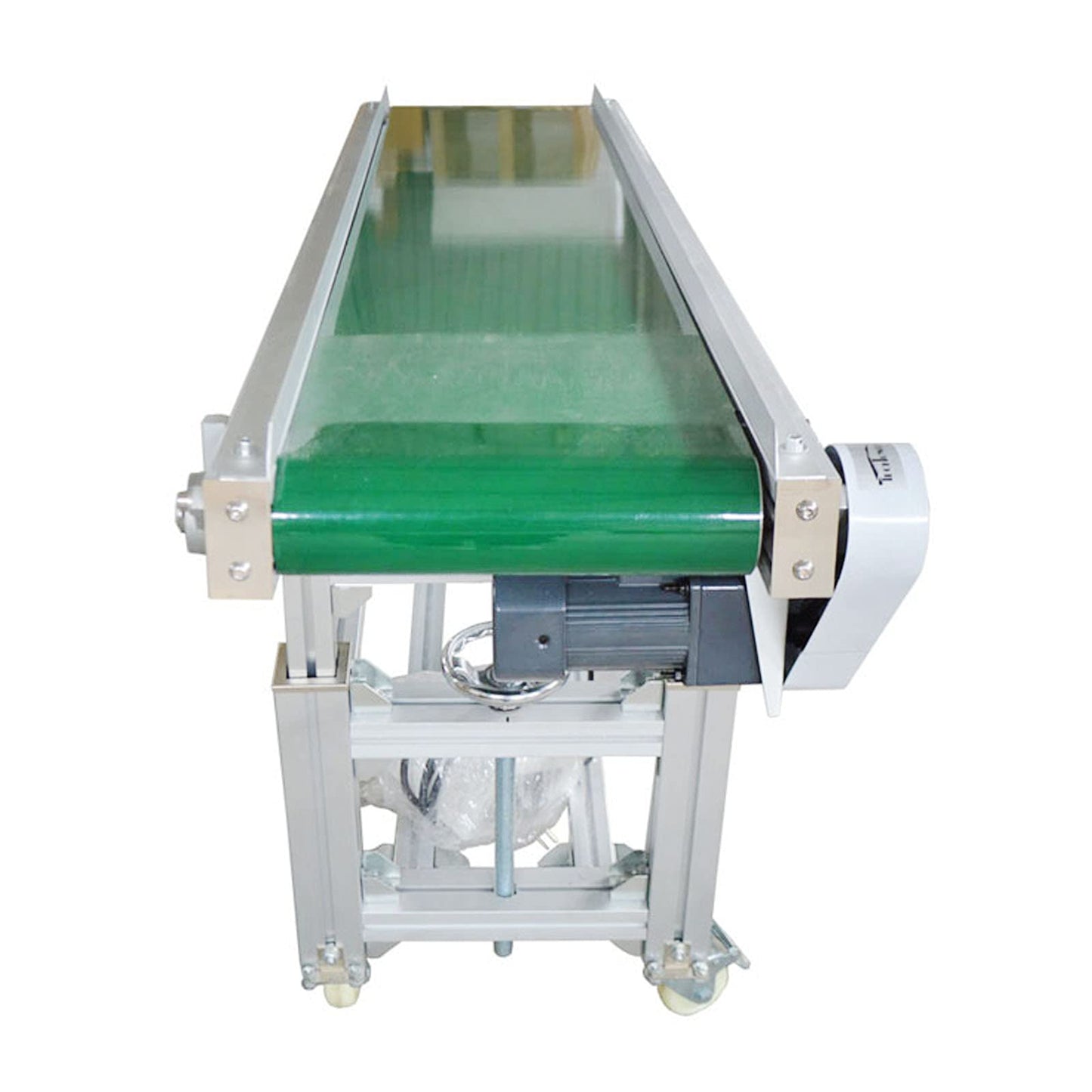 BREVELTION 59inch 110V PVC Inclined Wall Conveyor Belt Double Baffle Green PVC Belt Height Adjustable 15.7inch Wide 120W