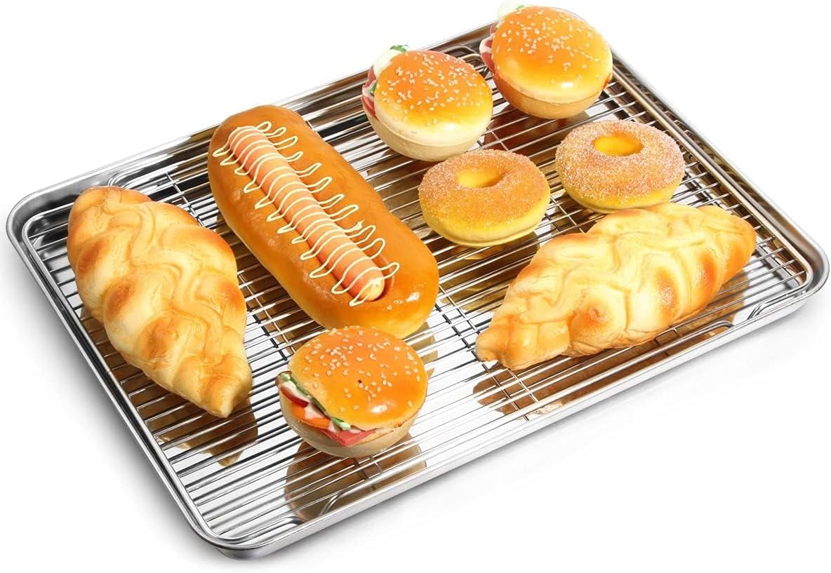 Yododo Baking Sheet Set - Stainless Steel Cookie Sheet with Cooling Racks | 4-Piece (2 Sheets + 2 Racks) - 17½ Inch