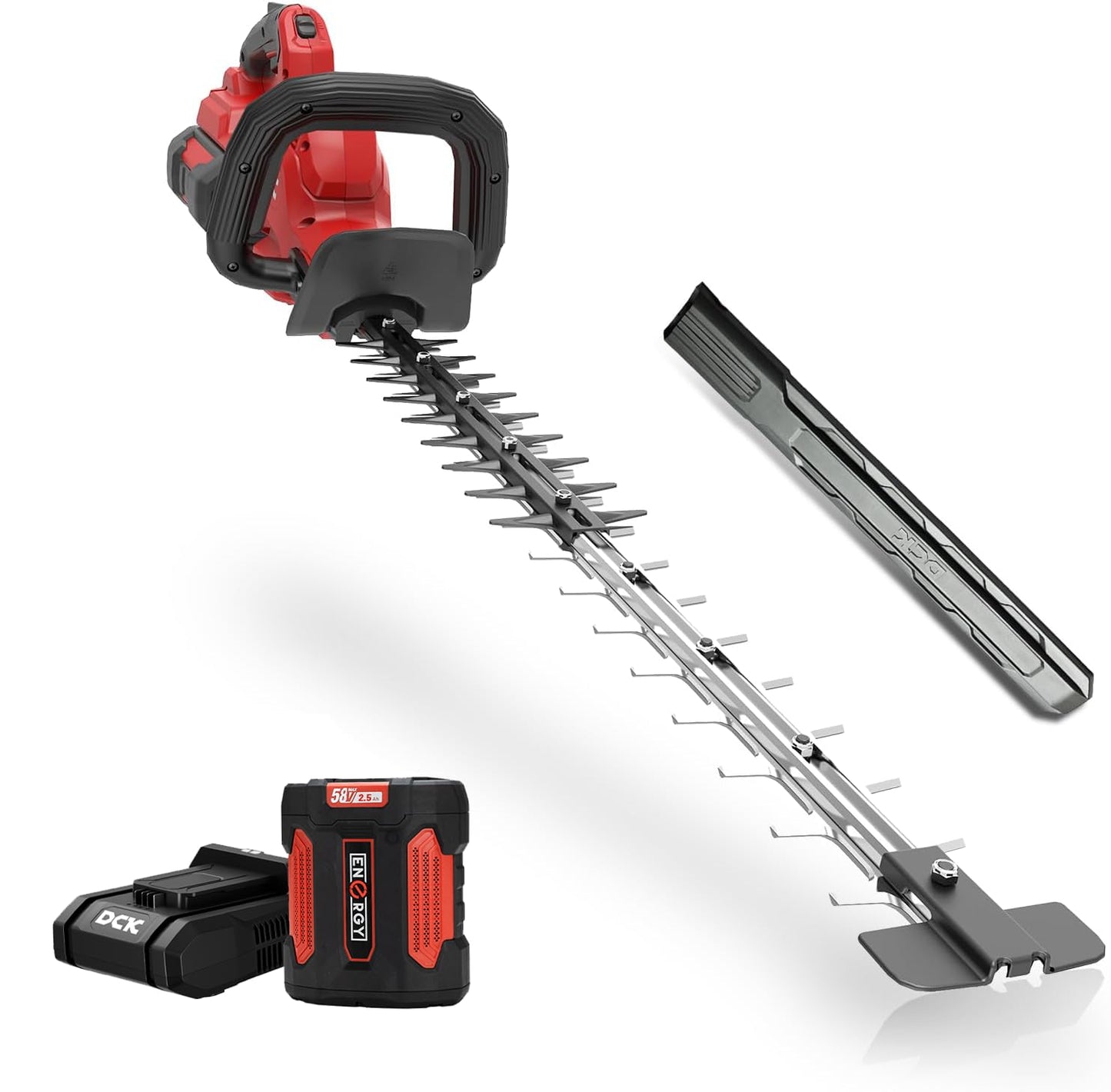 DCK 58V 26'' Cordless Hedge Trimmer, Brushless Bush Trimmer Dual-Action Blades, Variable Speeds, 5-Position 180° Rotating Handle, Anti-Vibration, 2.5Ah Battery & 5A Fast Charger Included