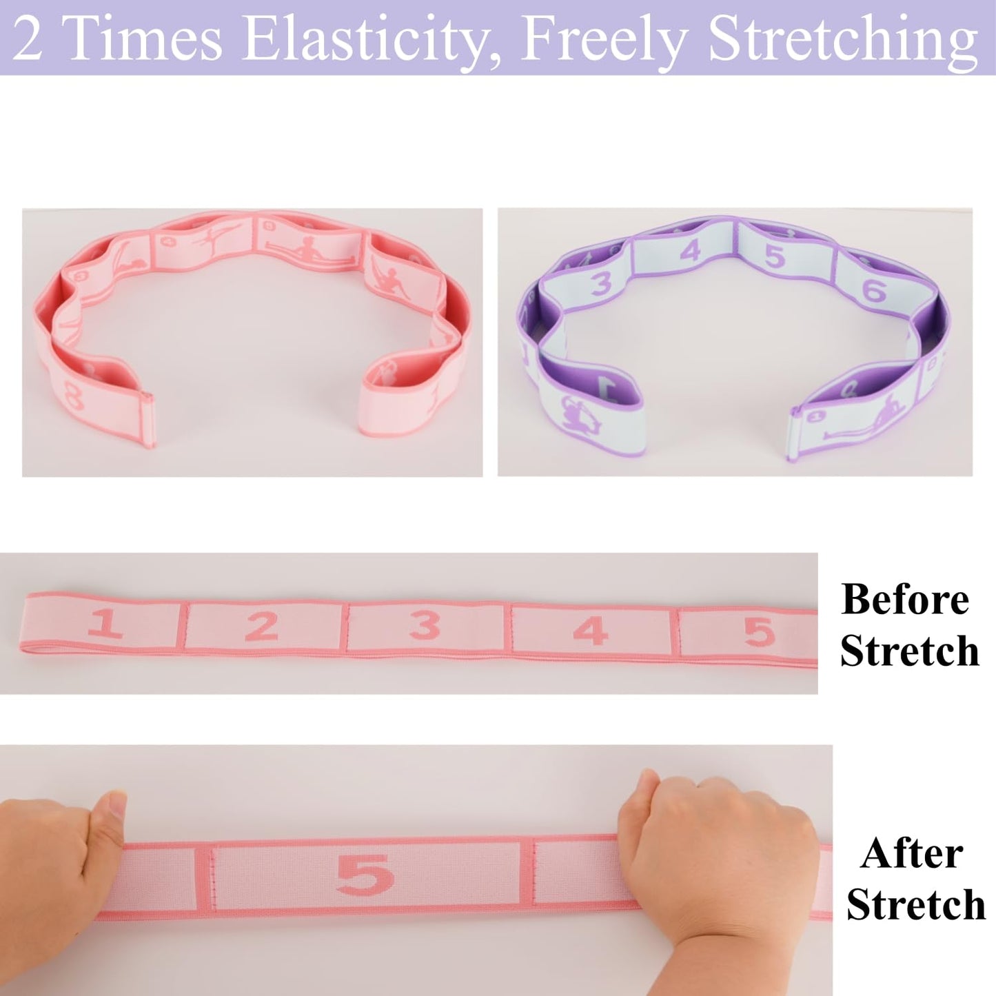 Elastic Yoga Stretching Strap with Loops, CEILIWEN Stretch Straps for Physical Therapy, Pilates Stretch Band, Elastic Exercise Bands, Leg Stretching Strap, Stretch Resistance Bands for Exercise (02)