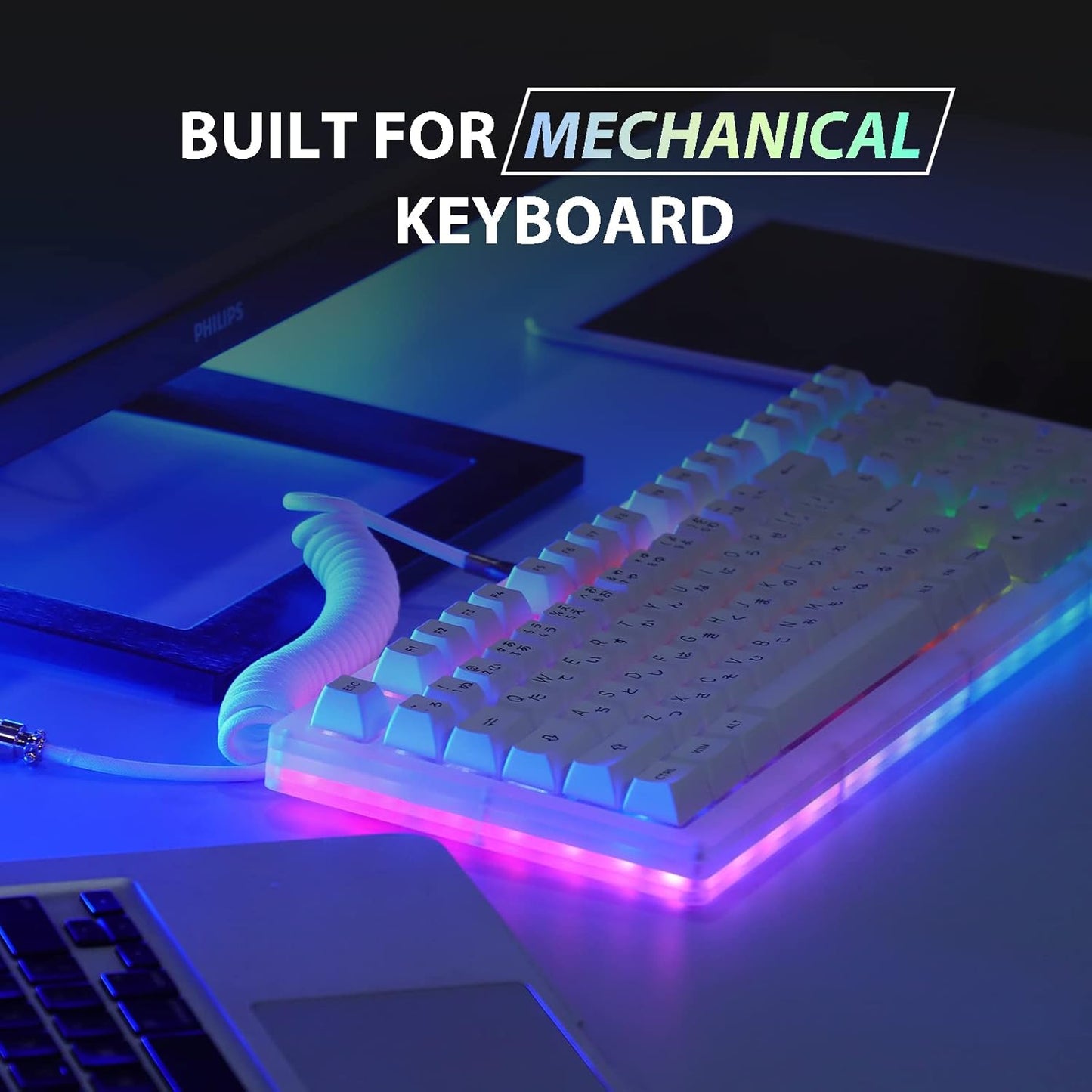 1.8m EPOMAKER Mix Coiled Keyboard Cable, USB C to USB A TPU Cable for Mechanical Gaming Keyboard, with Detachable Metal