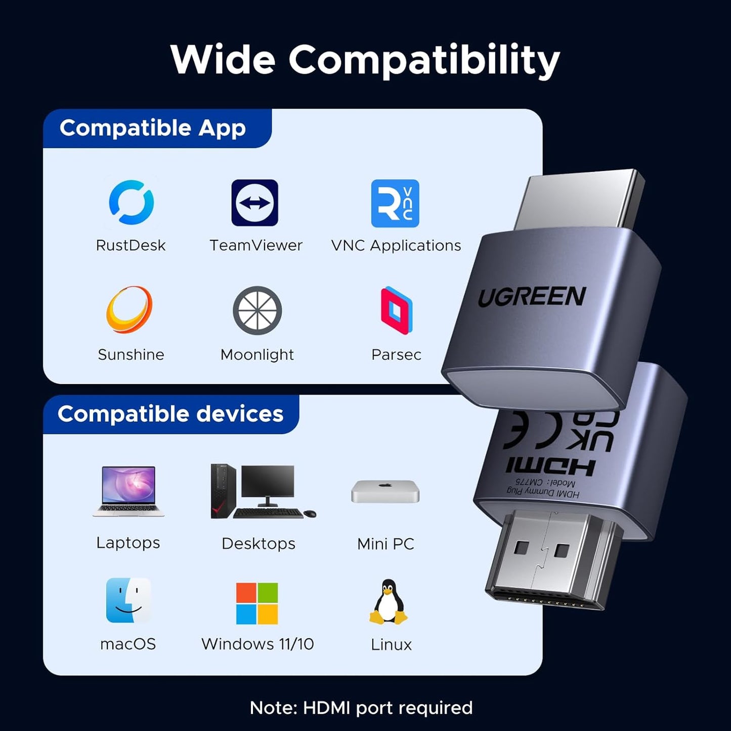 UGREEN 4 Pack Dummy 4K@60Hz 2K@60Hz 1080P@120Hz, HDMI Plug EDID Emulator, Virtual Monitor Emulator, HDMI Headless